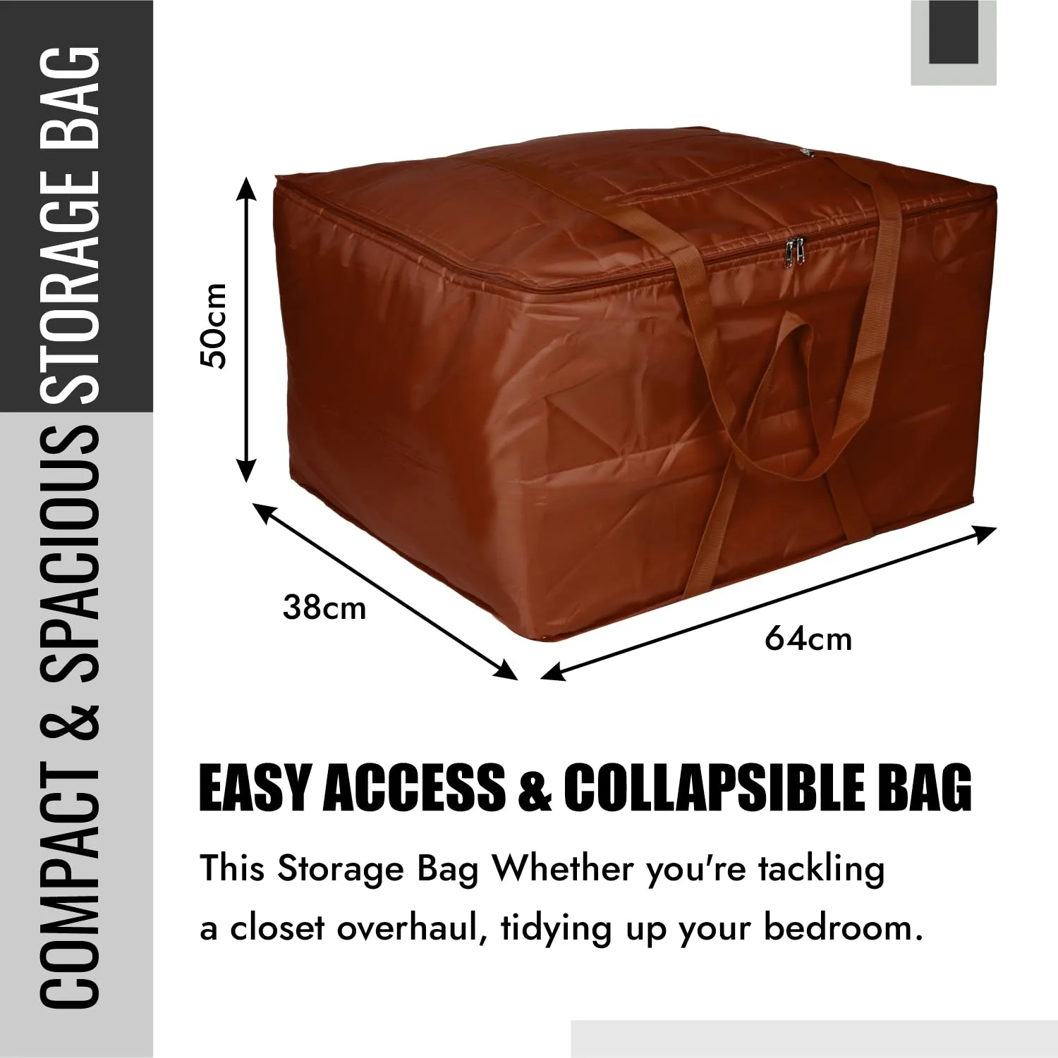 Kuber Industries Storage Attachi Bag | Parachute Travel Storage Bag | Underbed Storage Bag | Storage Organizer for Clothes | Zipper Closure Blanket Bag with Handle | Large | Brown