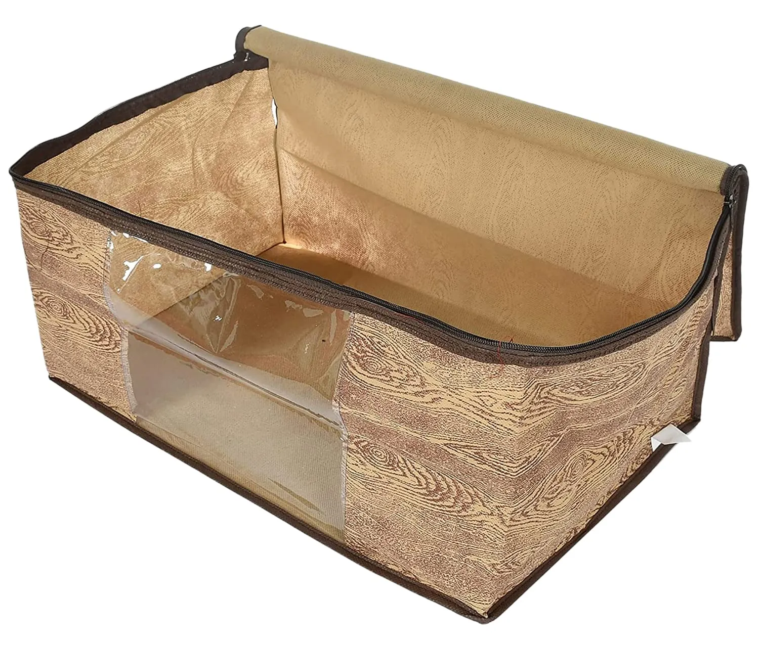 Kuber Industries Wooden Design Non-Woven Sarees, Clothes Cover/Organizer With Transparent Window- Pack of 9 (Brown)-44KM0390