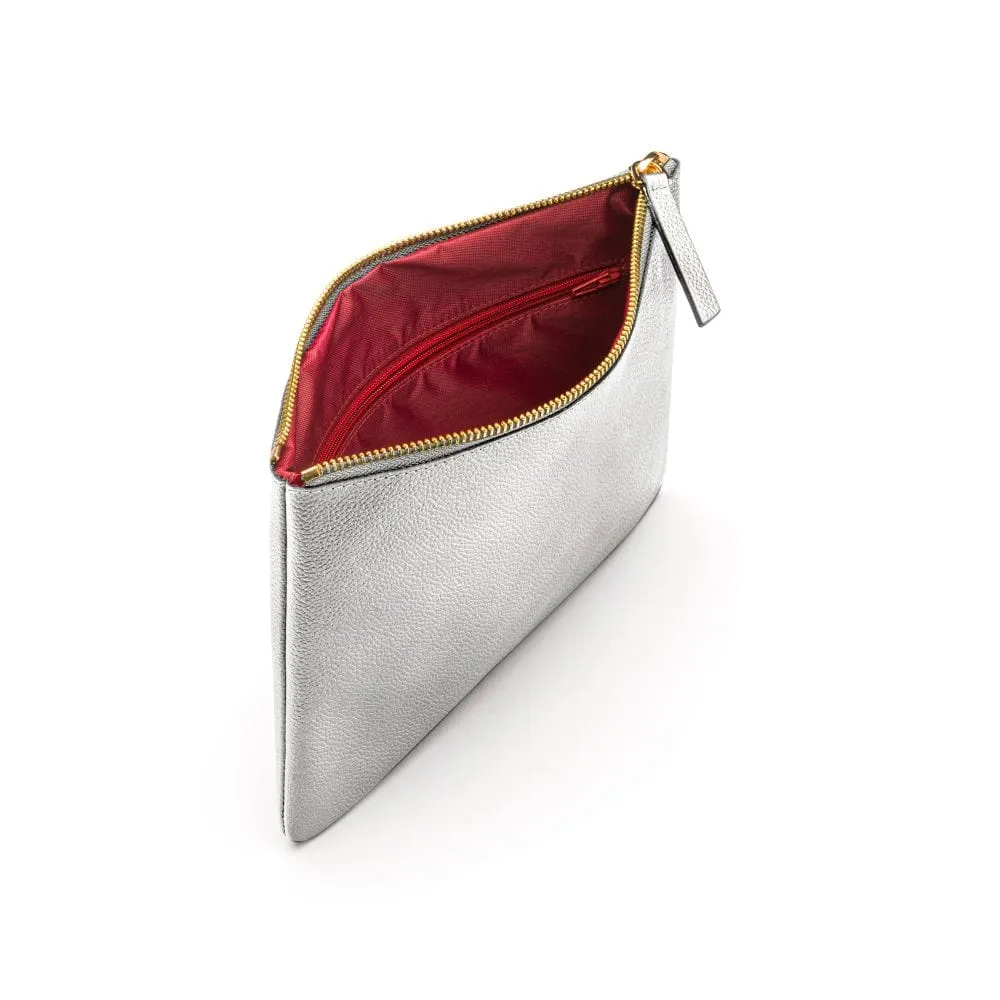 Large Leather Makeup Bag - Silver