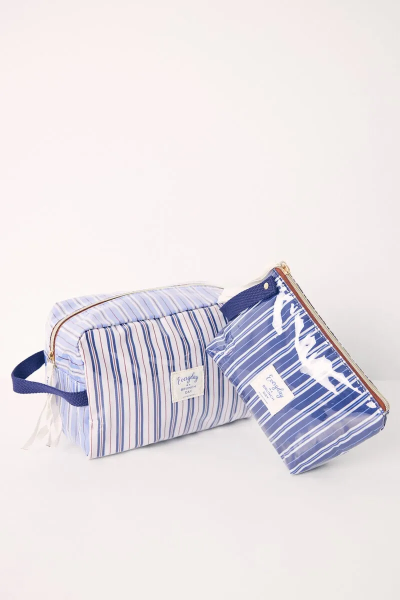 Large striped print toiletry bag