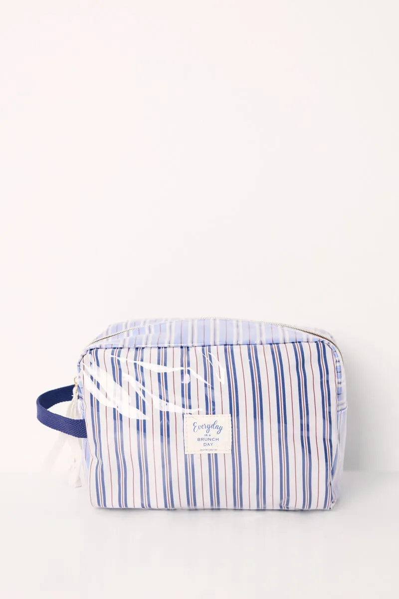 Large striped print toiletry bag