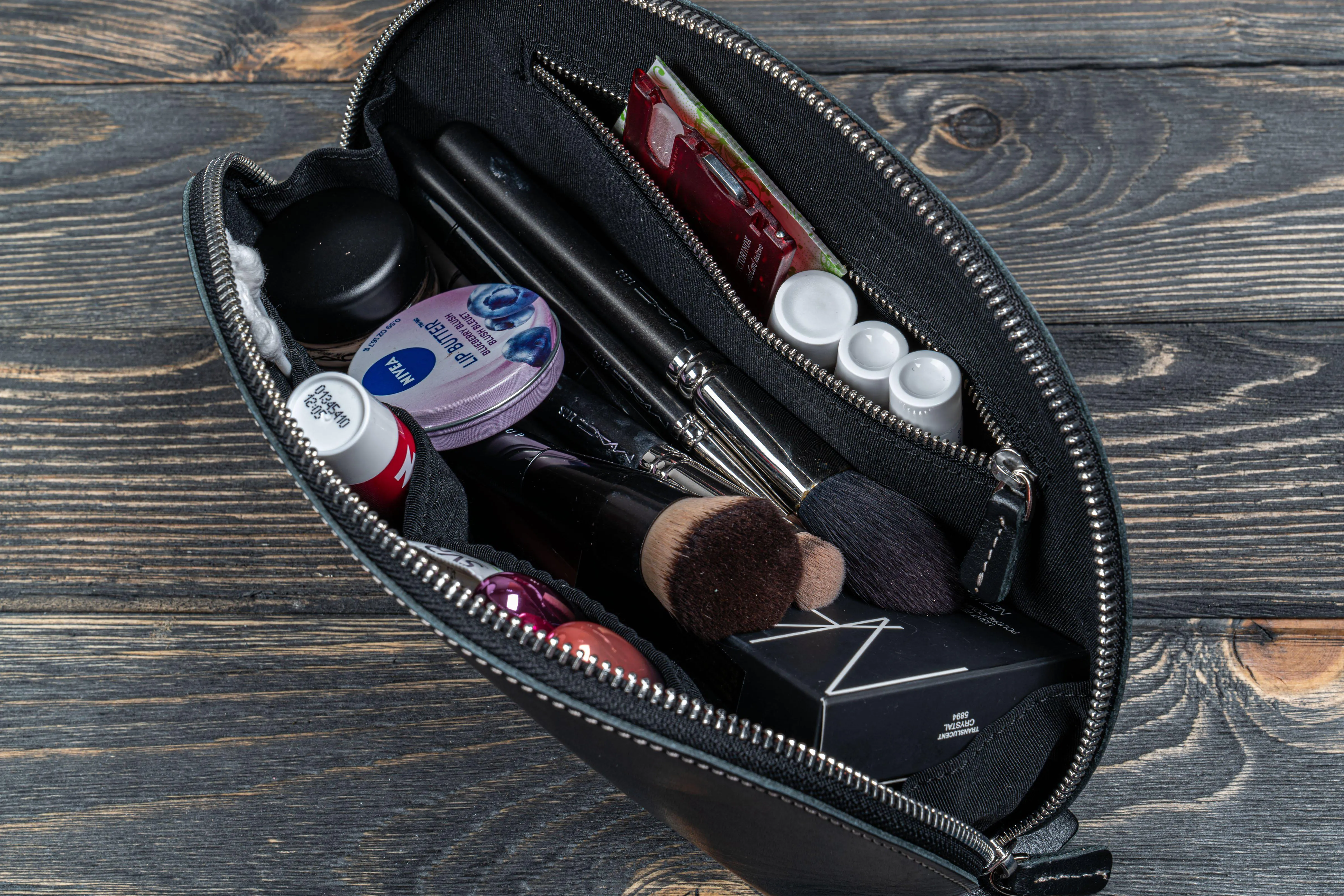 Leather Lunar Makeup / Toiletry Bag - Black