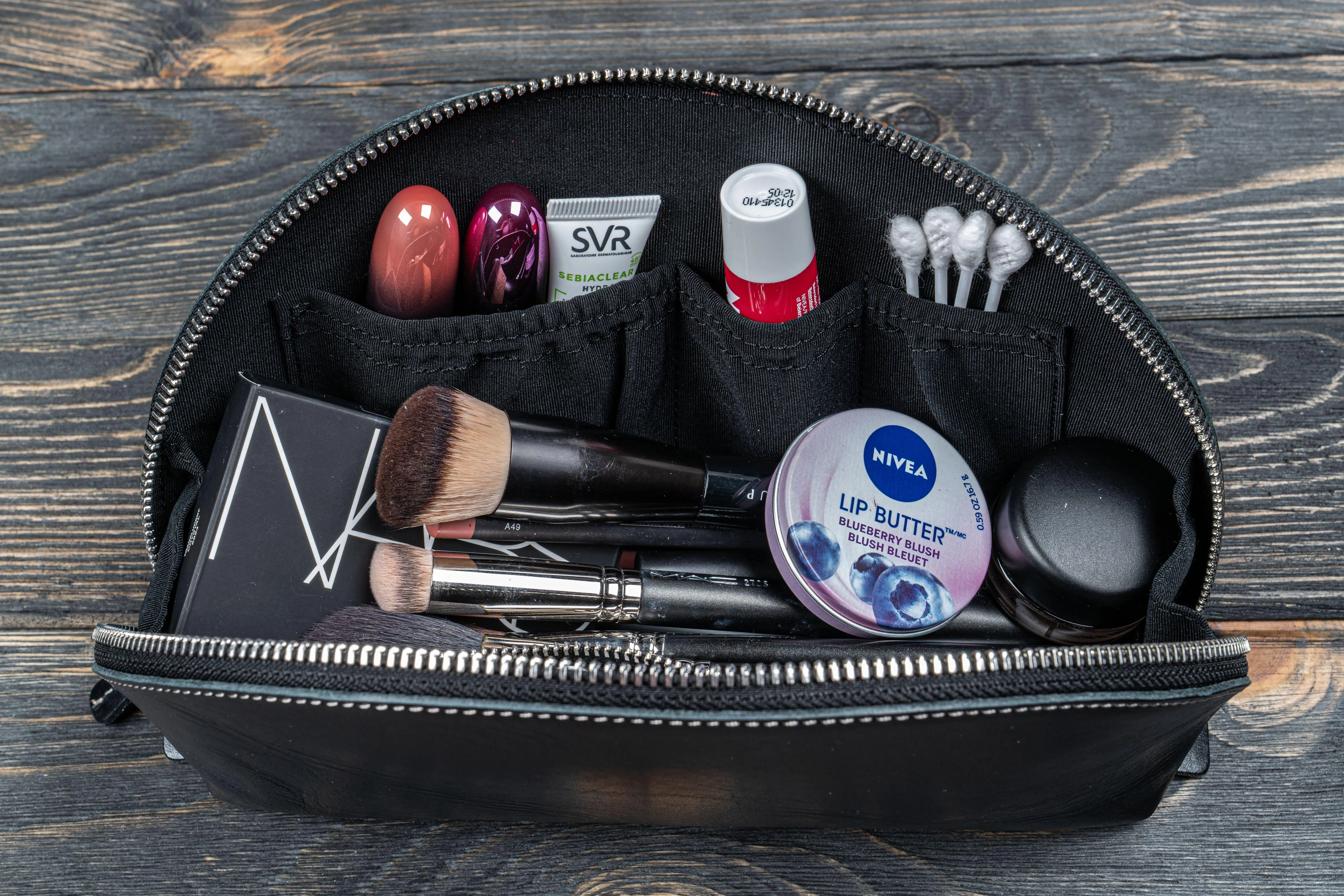 Leather Lunar Makeup / Toiletry Bag - Black