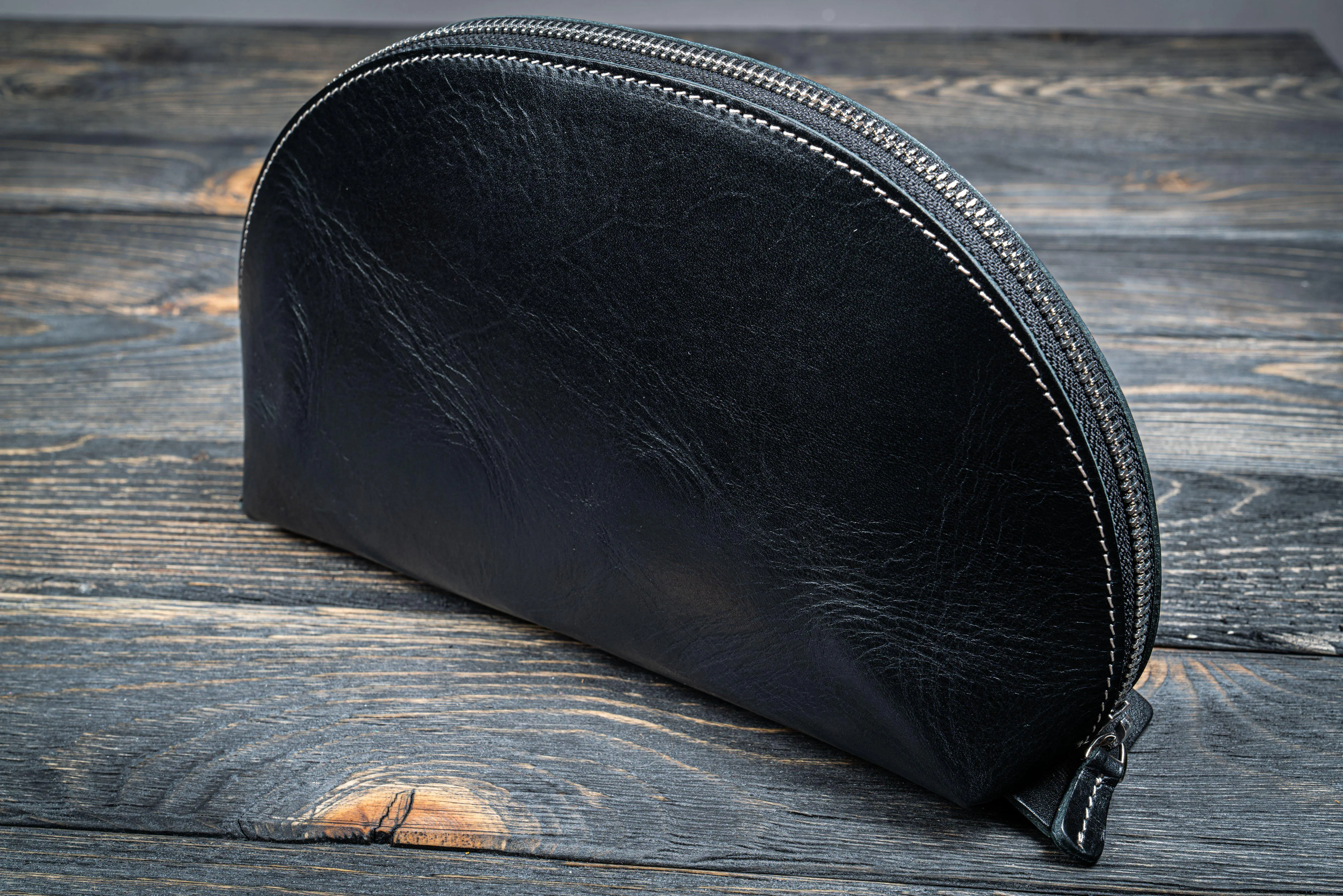 Leather Lunar Makeup / Toiletry Bag - Black