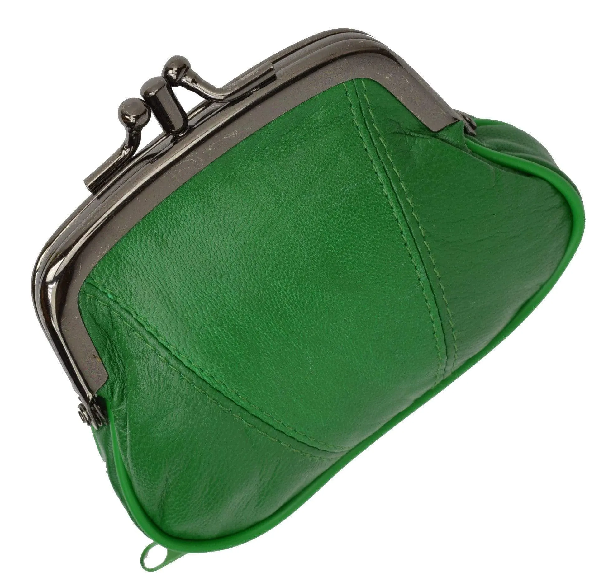 Leather Small Change Purse Double Frame with Zipper Pocket Y022