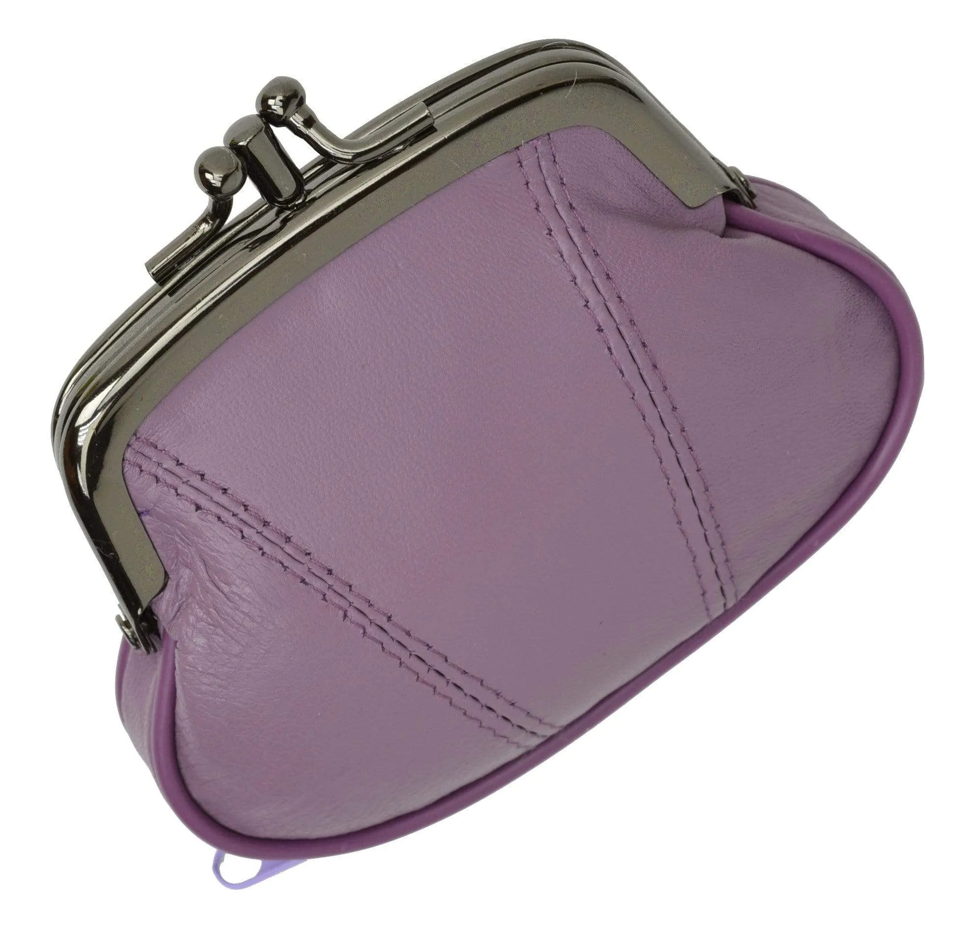 Leather Small Change Purse Double Frame with Zipper Pocket Y022