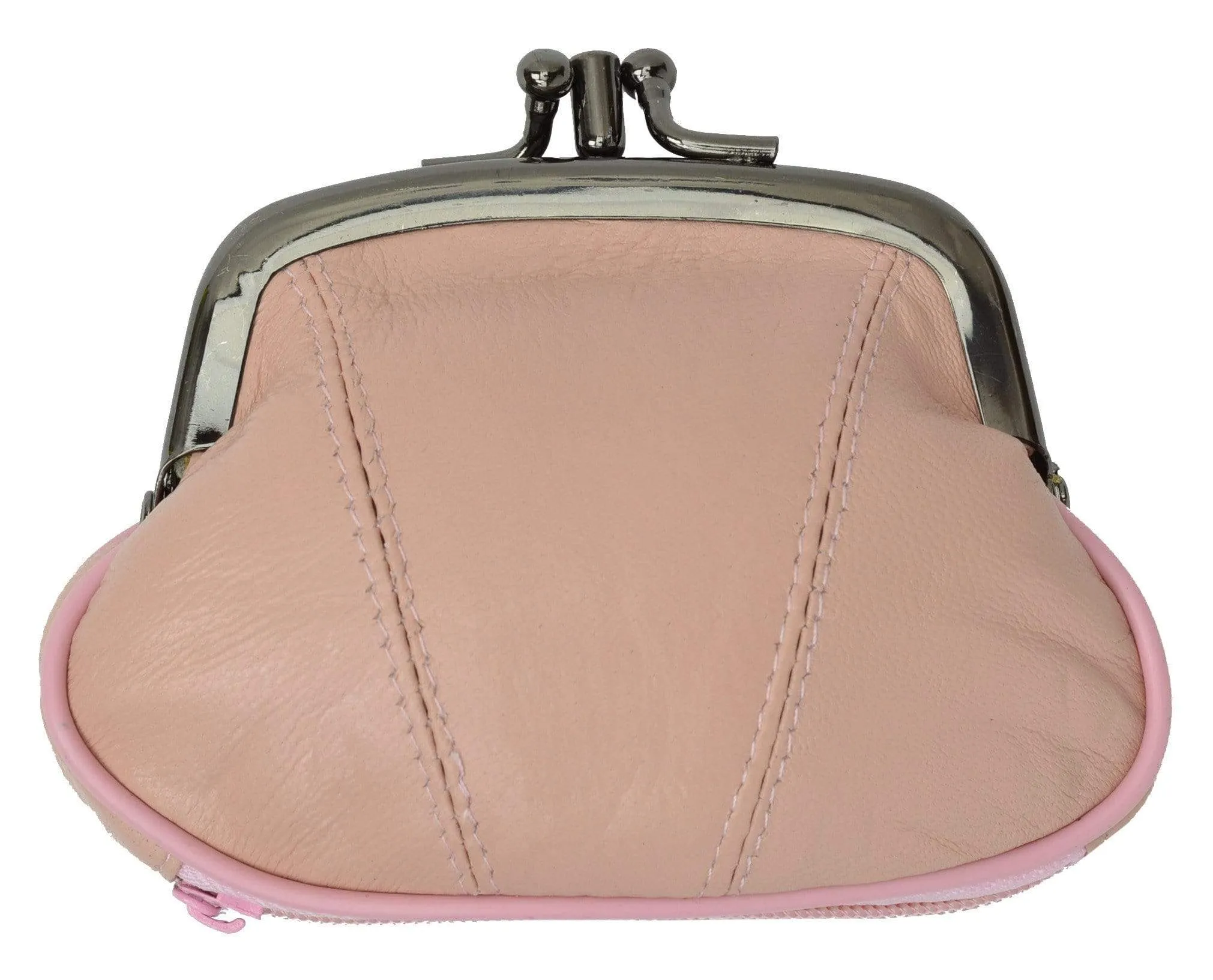 Leather Small Change Purse Double Frame with Zipper Pocket Y022