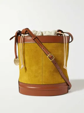 Leather-trimmed suede bucket bag