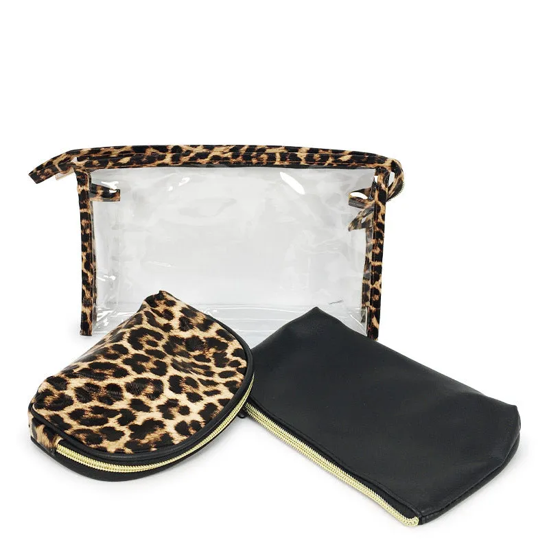 Leopard Print Cosmetic Bag 3PC Set (1 unit)