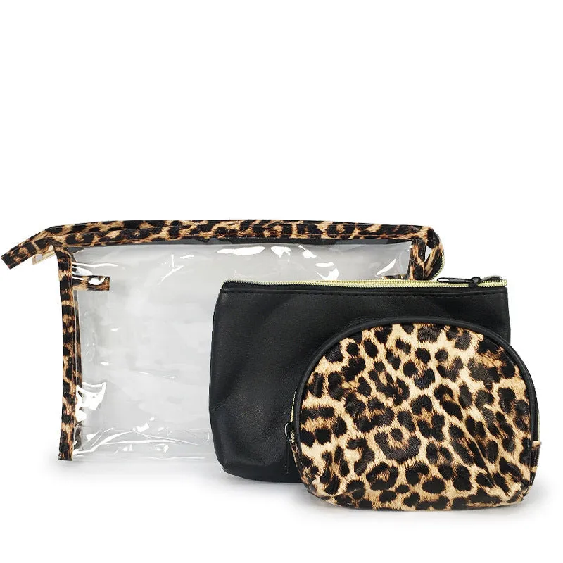 Leopard Print Cosmetic Bag 3PC Set (1 unit)