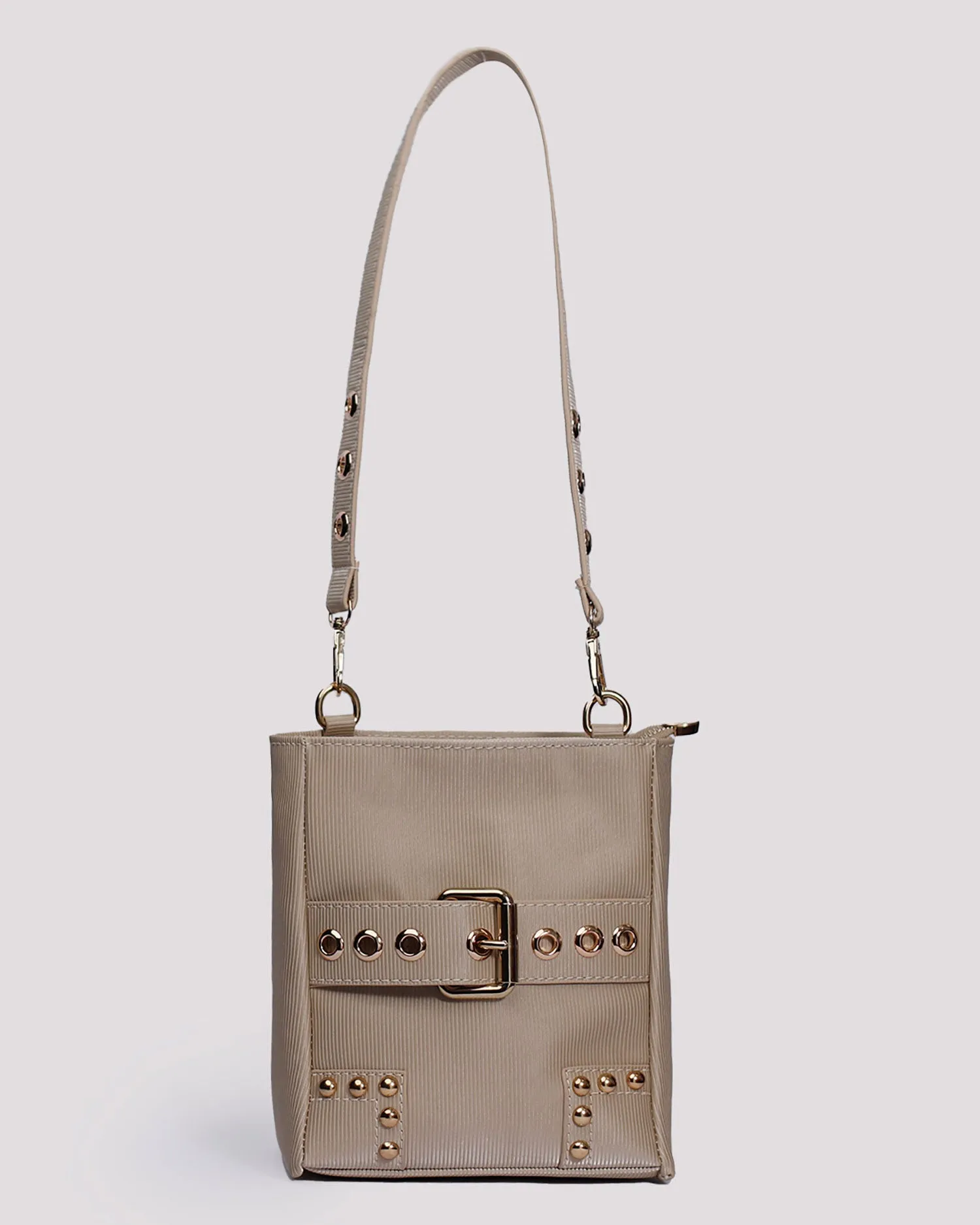 Light Beige Faux Bucket Bag - Shop Naz