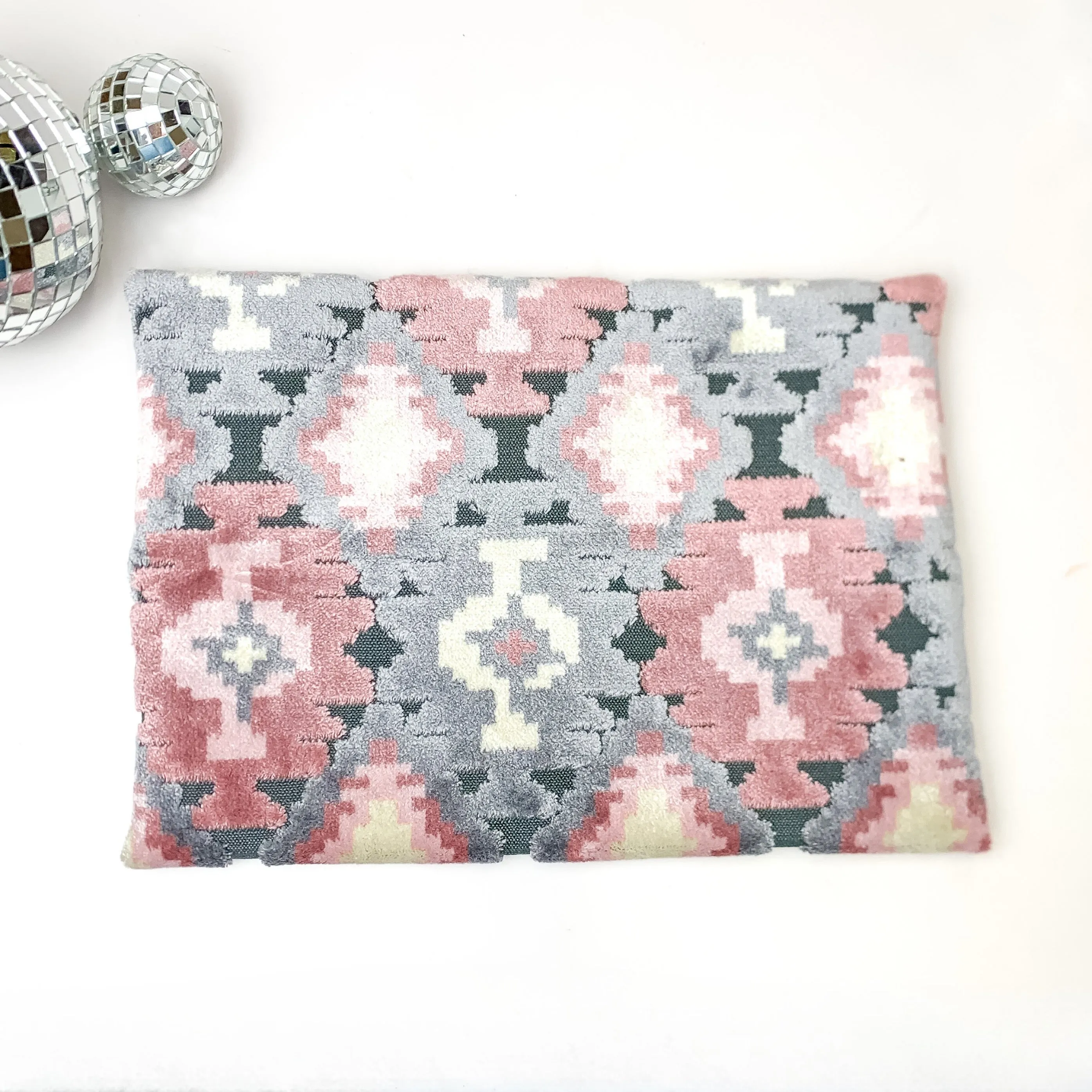 Makeup Junkie | Medium Blush Aztec Lay Flat Bag in Blush Pink and Grey Mix