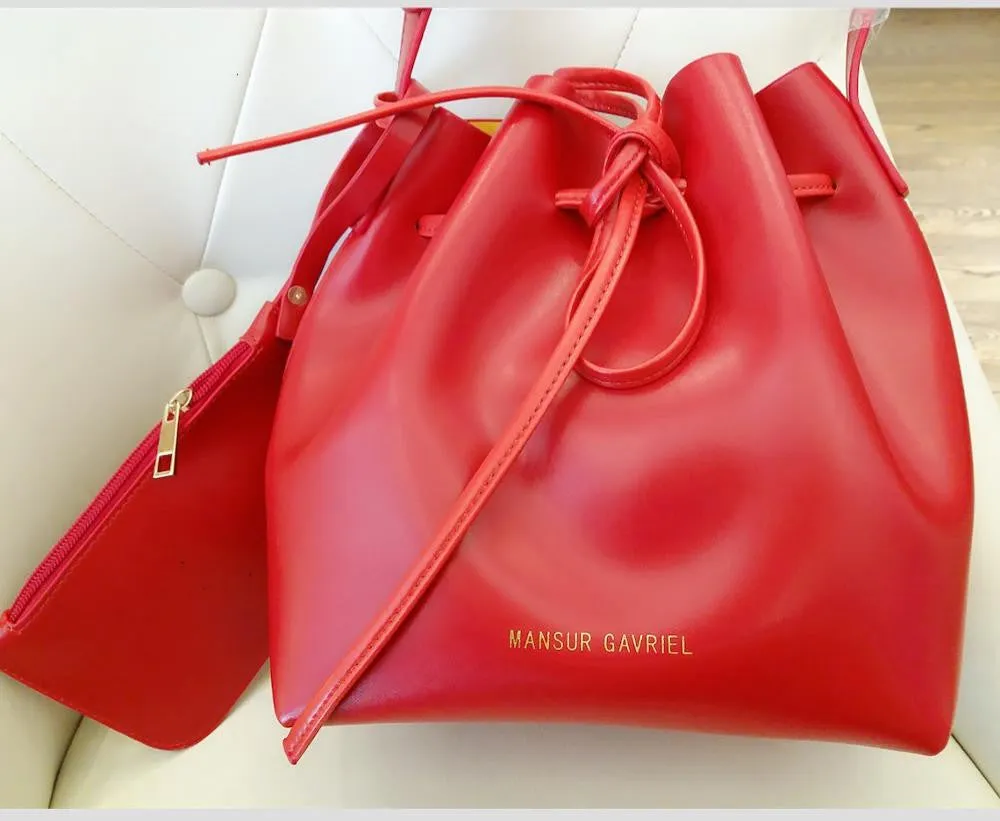 Mansur Gavriel Bucket bag women Pu Leather String Shoulder bag Luxury Bags Famous Designer With Logo printed Mansur Gavriel