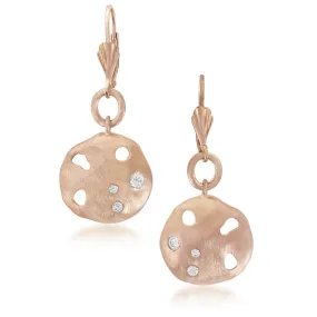 Matte Brushed Rose-plated Sterling Silver Cubic Zirconia Dangling Earrings