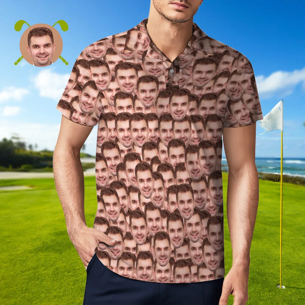 Men's Custom Face POLO Shirt Personalised Golf Shirts For Him Face Mash