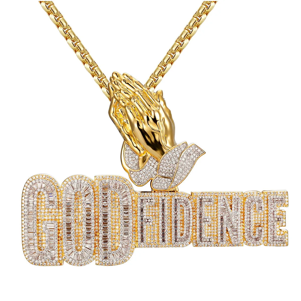 Mens Godfidence Baguette Iced Praying Hands Custom .925 Pendant