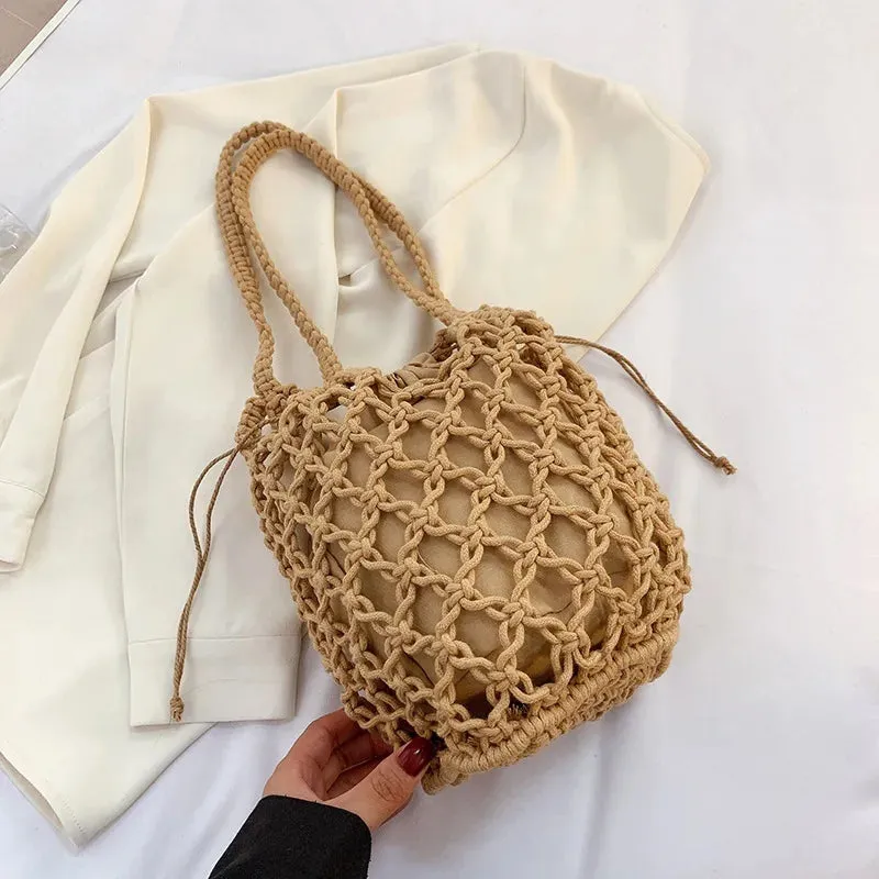 Mesh Rope Knitted Bucket Shoulder Bag