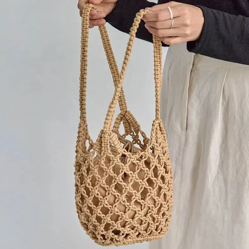 Mesh Rope Knitted Bucket Shoulder Bag