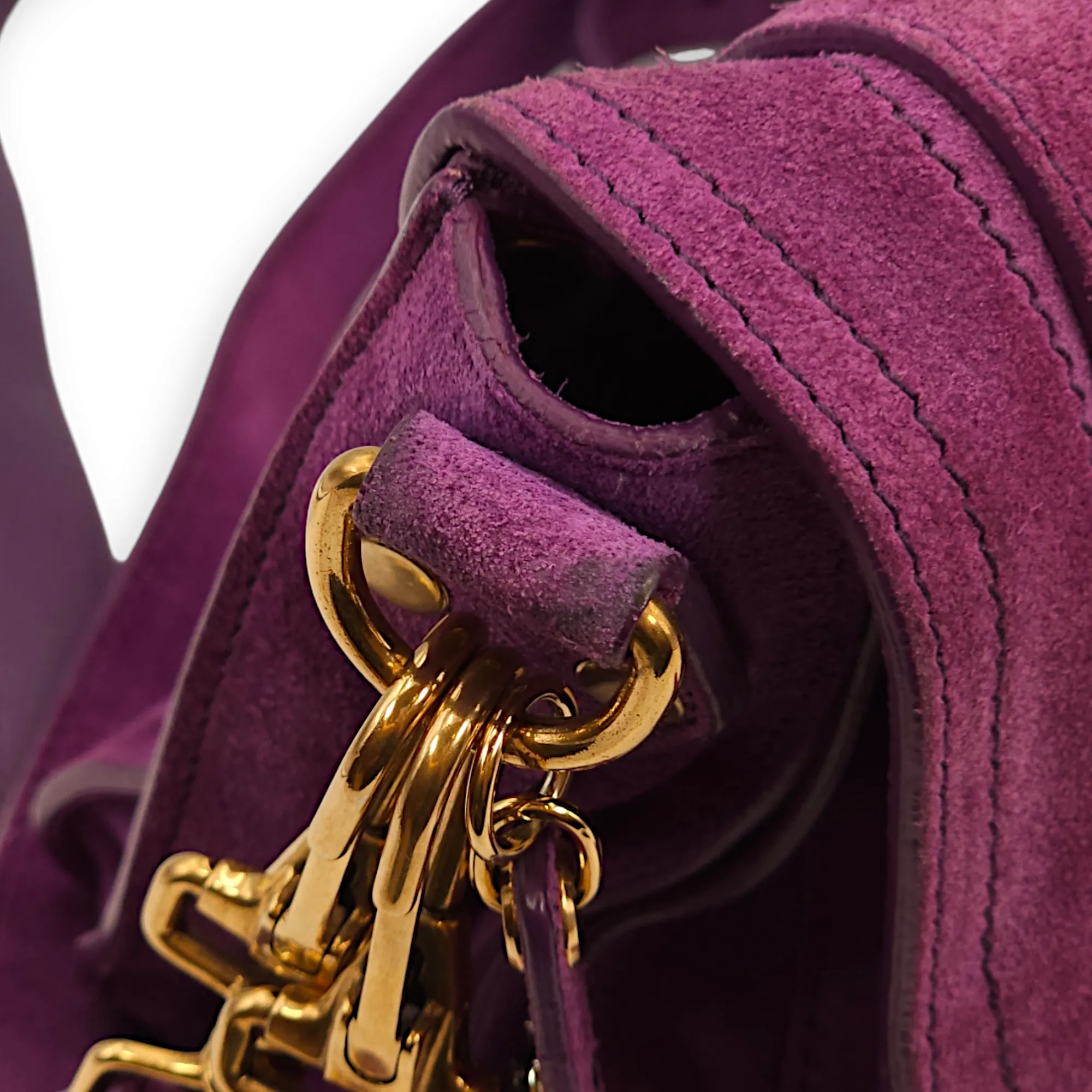 Messenger Purple Crossbody Bag in Suede Leather, Gold hardware