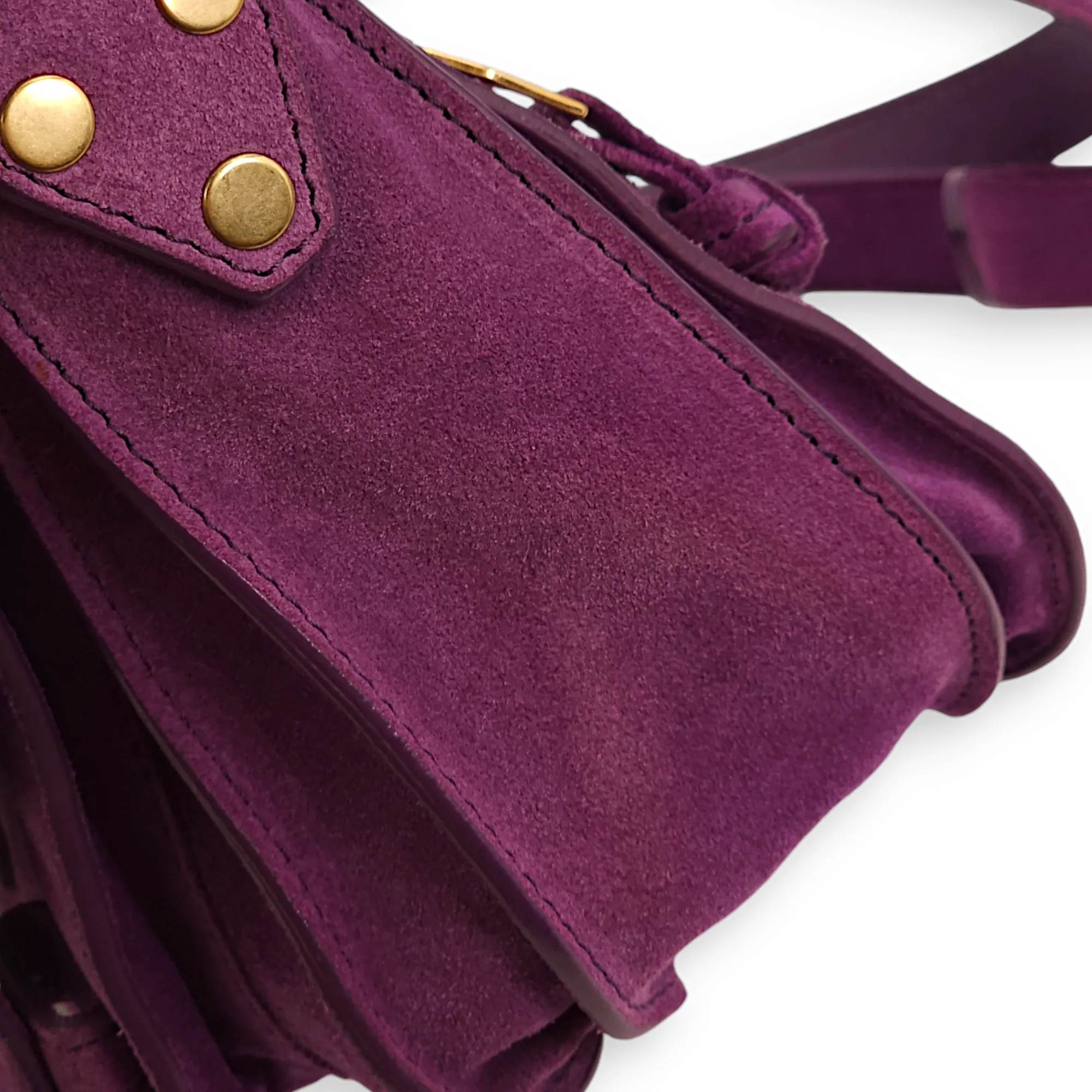 Messenger Purple Crossbody Bag in Suede Leather, Gold hardware