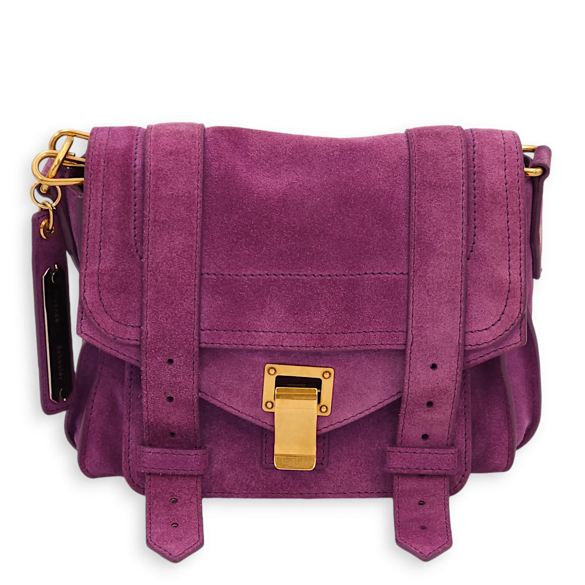 Messenger Purple Crossbody Bag in Suede Leather, Gold hardware