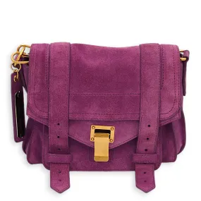 Messenger Purple Crossbody Bag in Suede Leather, Gold hardware