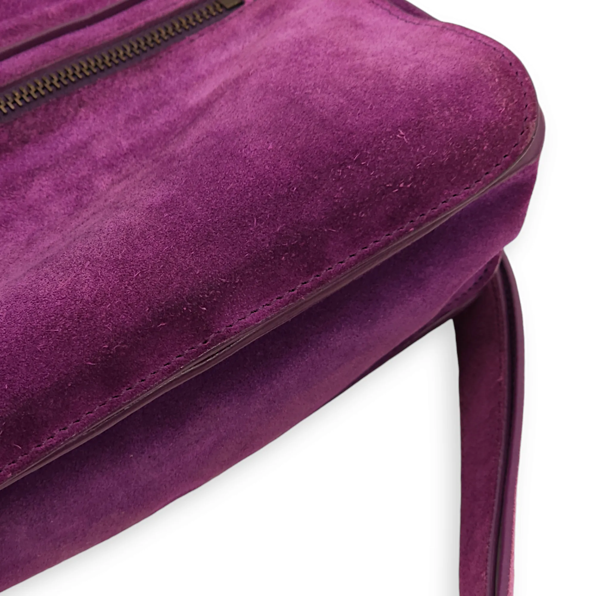 Messenger Purple Crossbody Bag in Suede Leather, Gold hardware