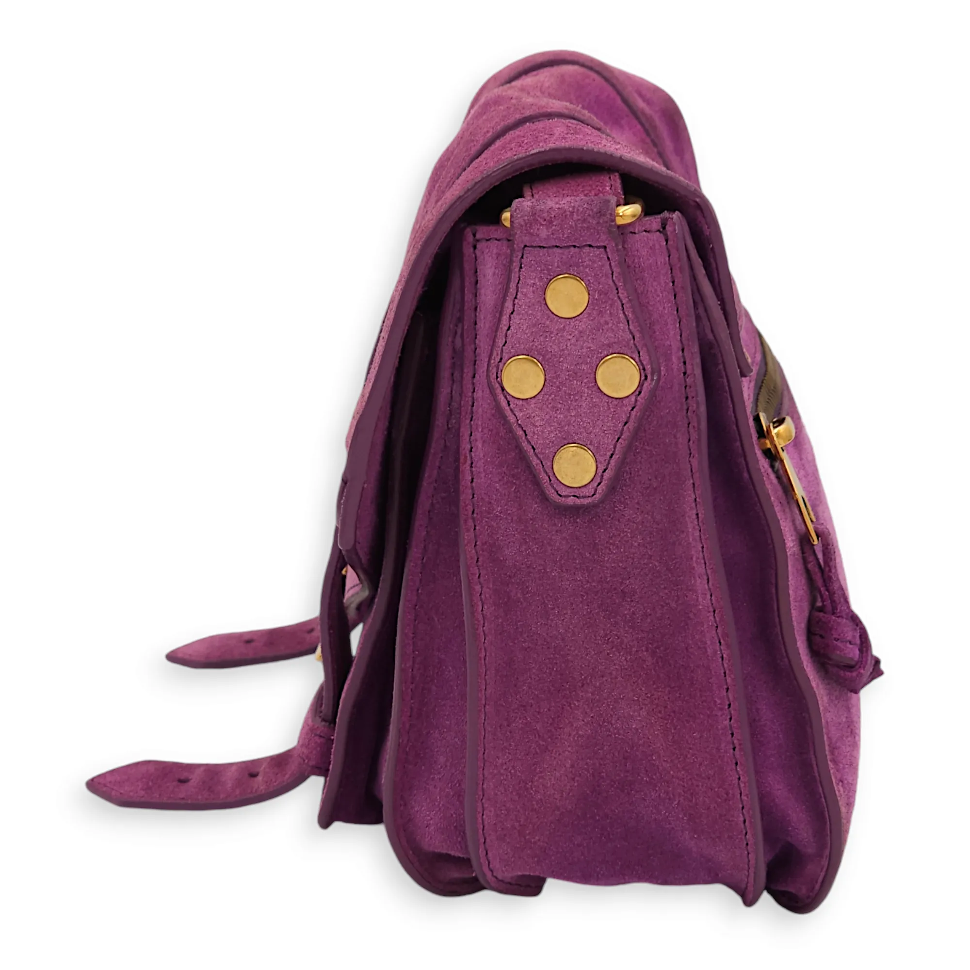 Messenger Purple Crossbody Bag in Suede Leather, Gold hardware