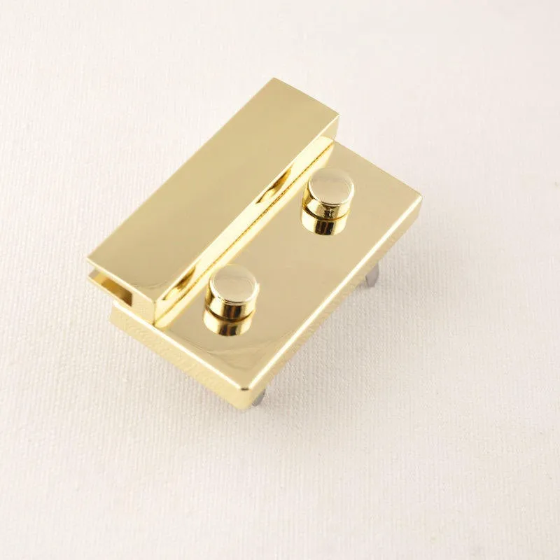 Metal Rectangular Press Squeeze Purse Lock Flip Double Knob 65*34mm Gold Tone Clutch Wallet Handbag Leathercraft Hardware Supply Repair