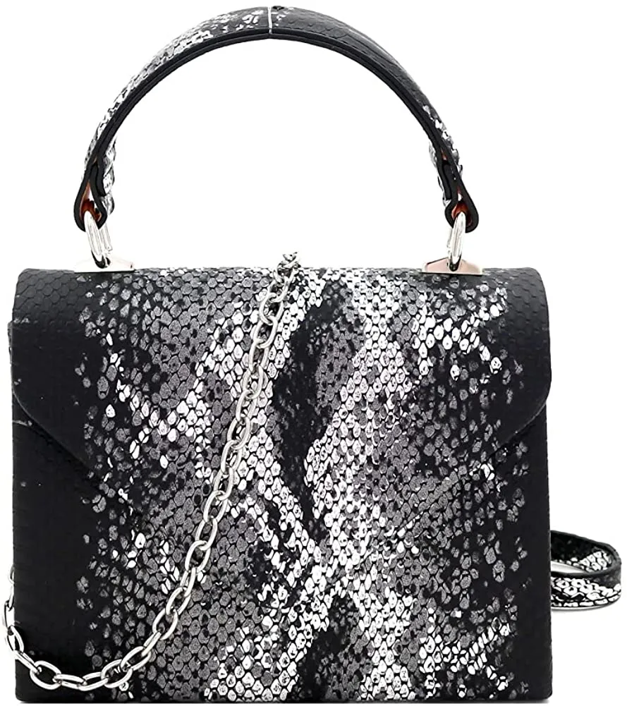 Mini Retro Glitter Silver Box Flap leather Satchel Crossbody Handbag