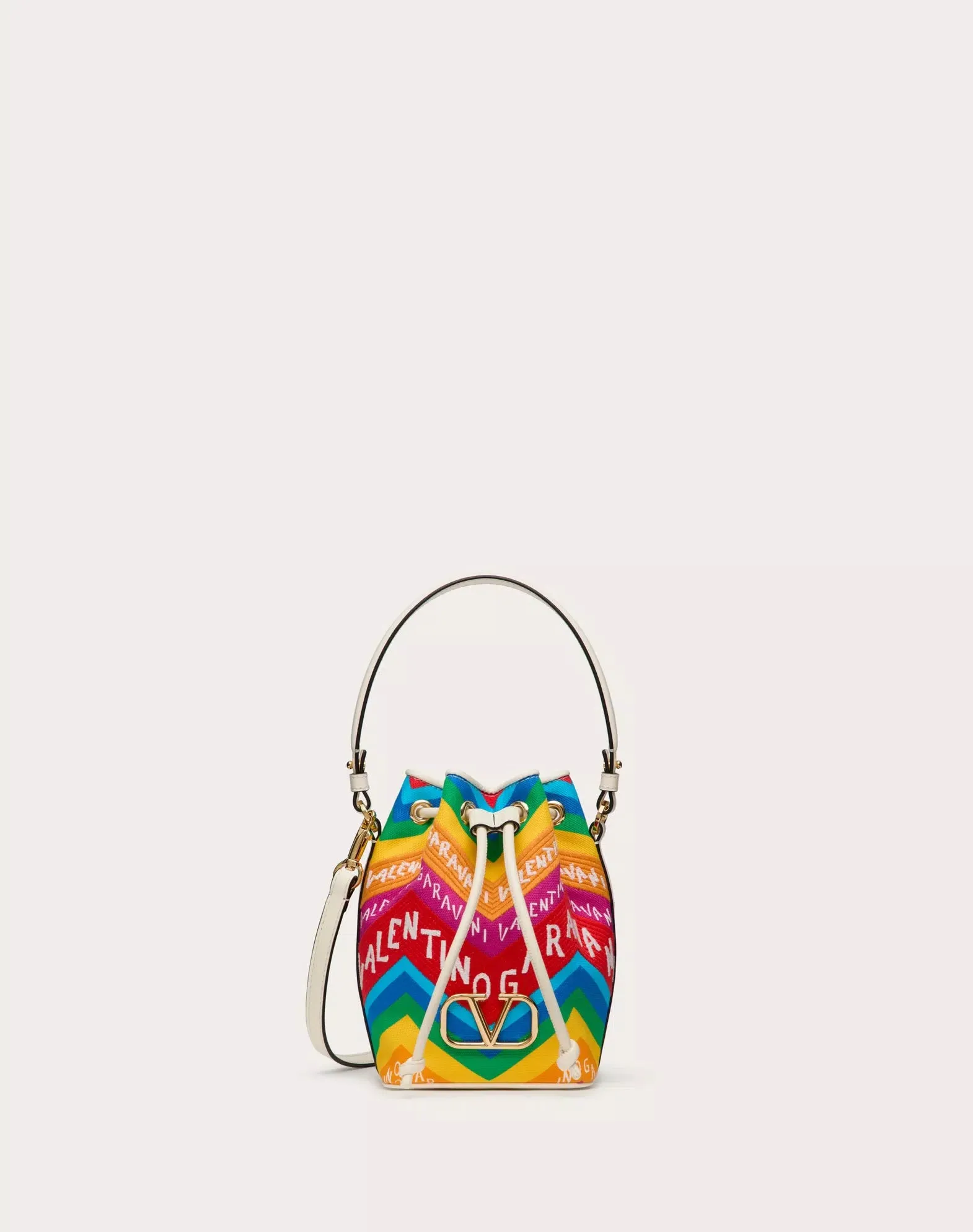 Mini Valentino Garavani Escape Bucket Bag In Canvas With Chevron 24 Print