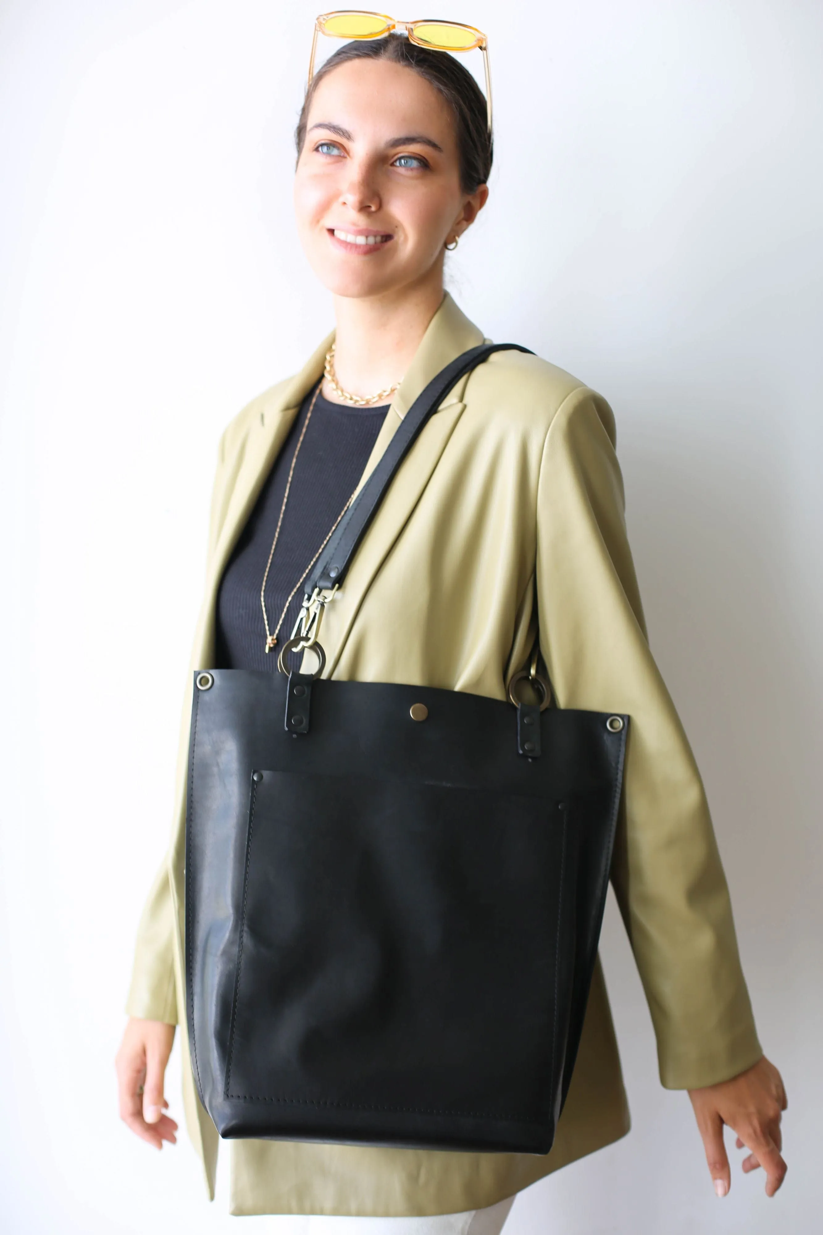 Minimal Black Leather Tote