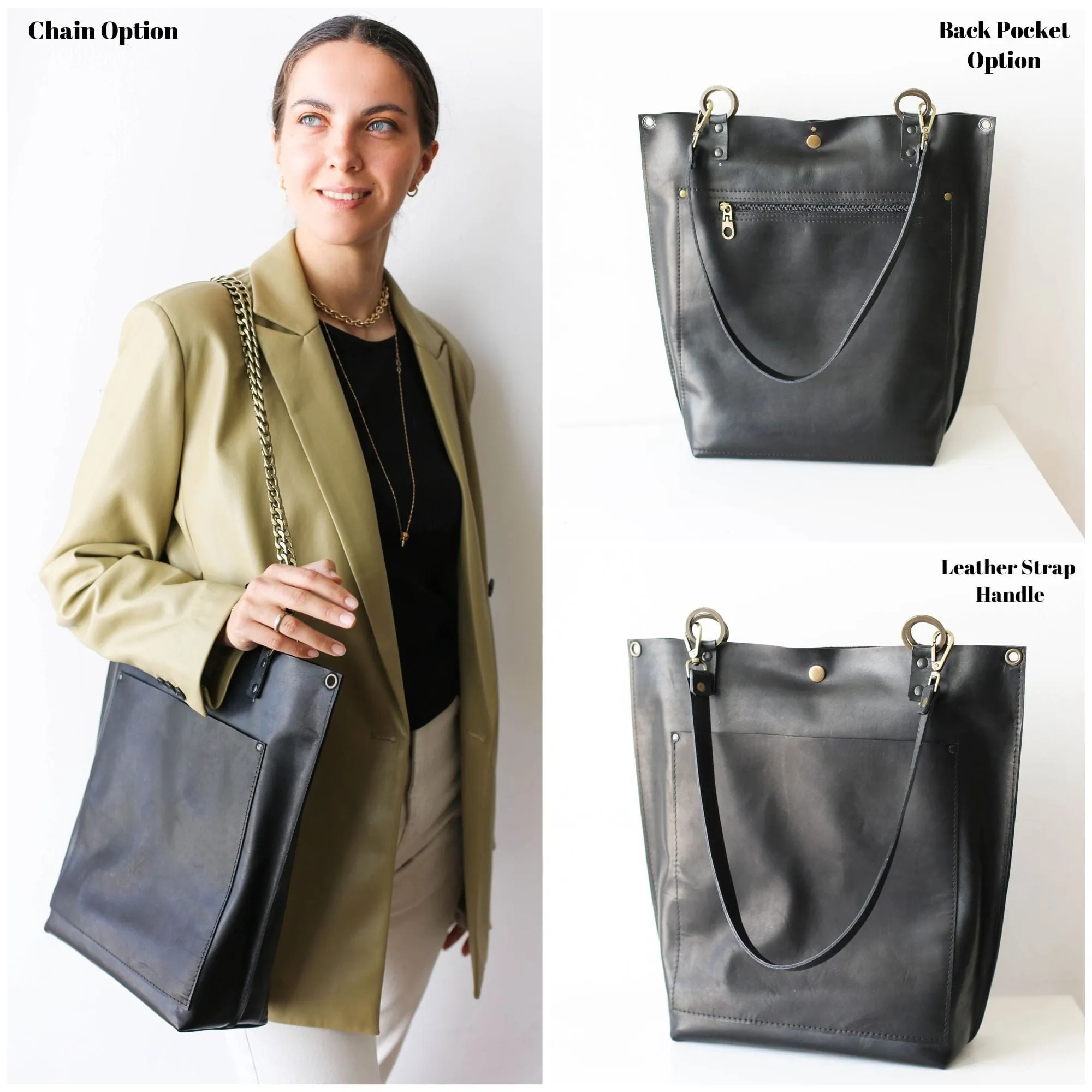 Minimal Black Leather Tote