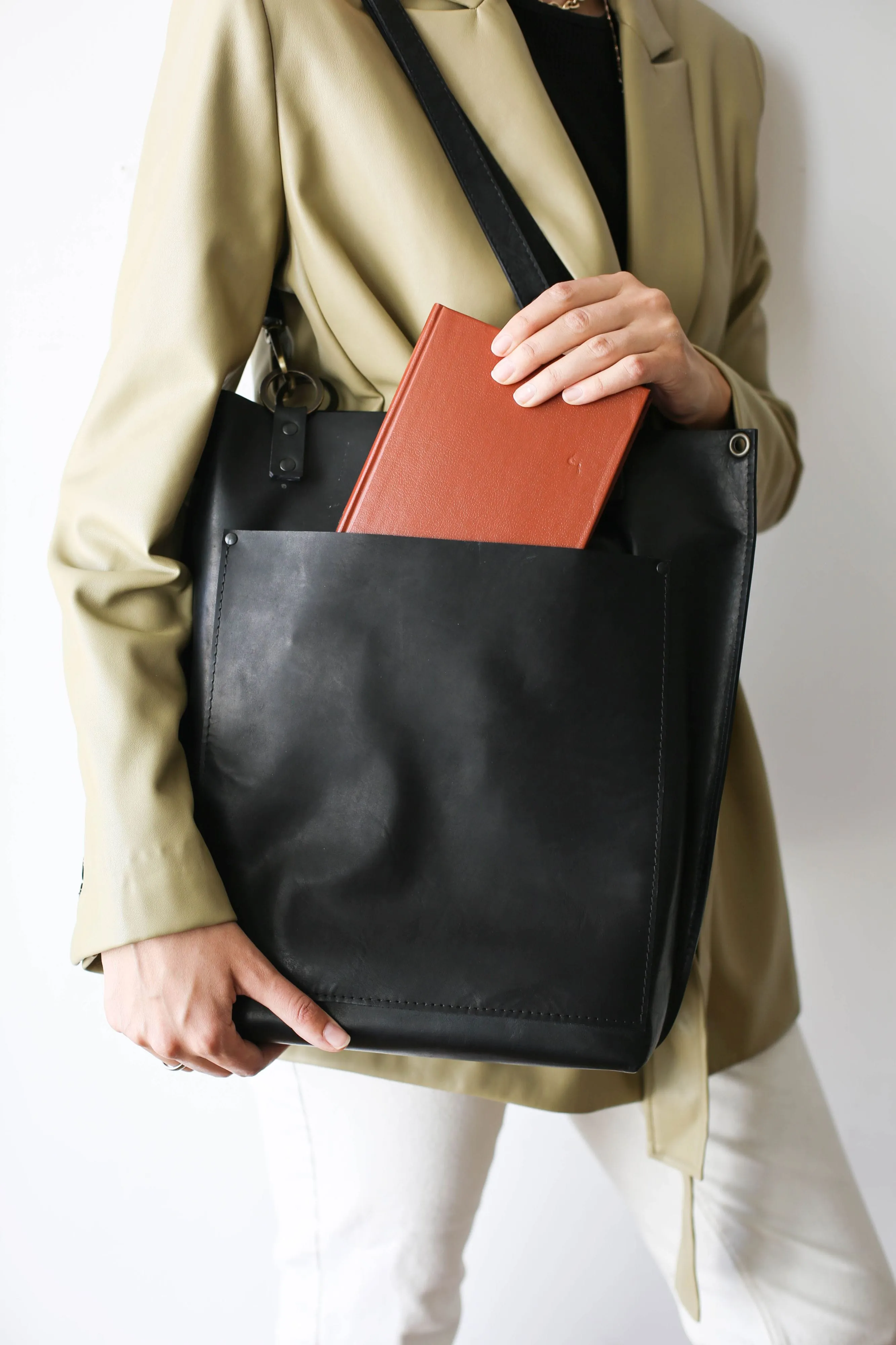 Minimal Black Leather Tote