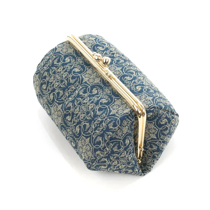 Nishijin-ori Small Pouch - Grapevine / Navy Blue -, Made in Kyoto, Japan, Cosmetic Pouch, Makeup Pouch, Japanese Gamaguchi Pouch, Travel Toiletry Pouch, Stationery Pouch, Bag organizer, Bag in Bag