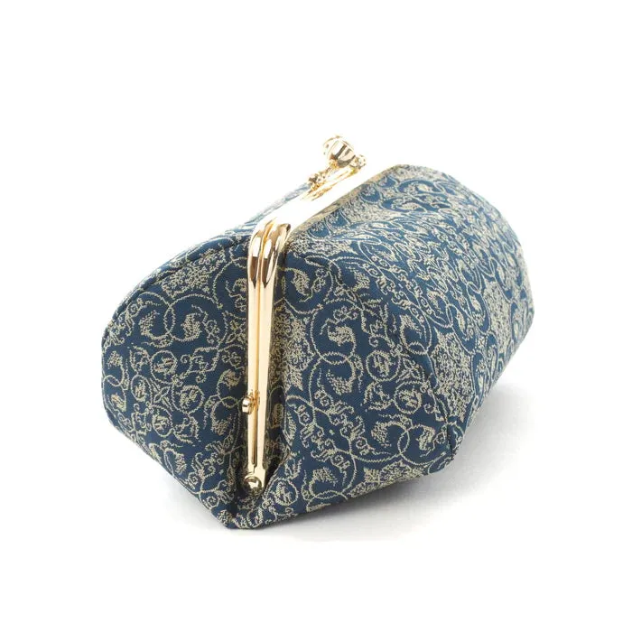 Nishijin-ori Small Pouch - Grapevine / Navy Blue -, Made in Kyoto, Japan, Cosmetic Pouch, Makeup Pouch, Japanese Gamaguchi Pouch, Travel Toiletry Pouch, Stationery Pouch, Bag organizer, Bag in Bag