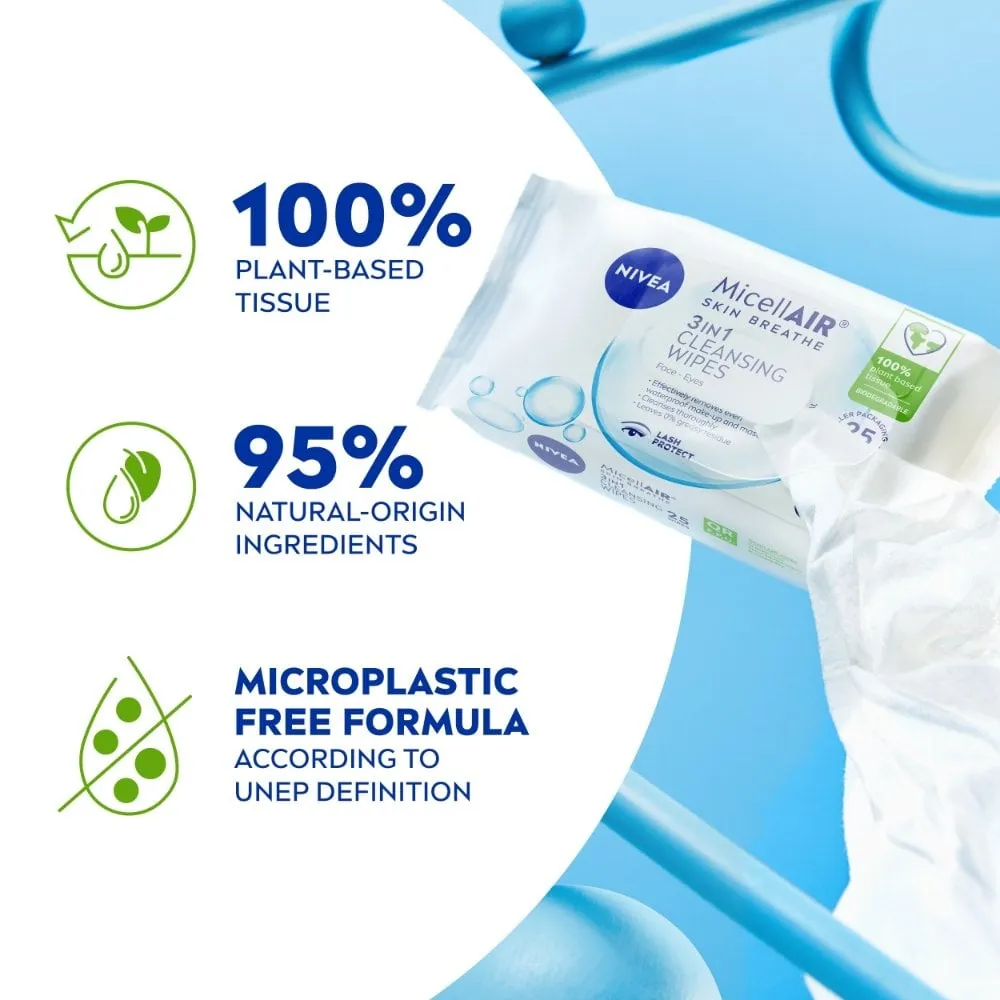 Nivea MicellAIR Biodergrable 3 In 1 Micellar Cleansing Wipes Pack of 25