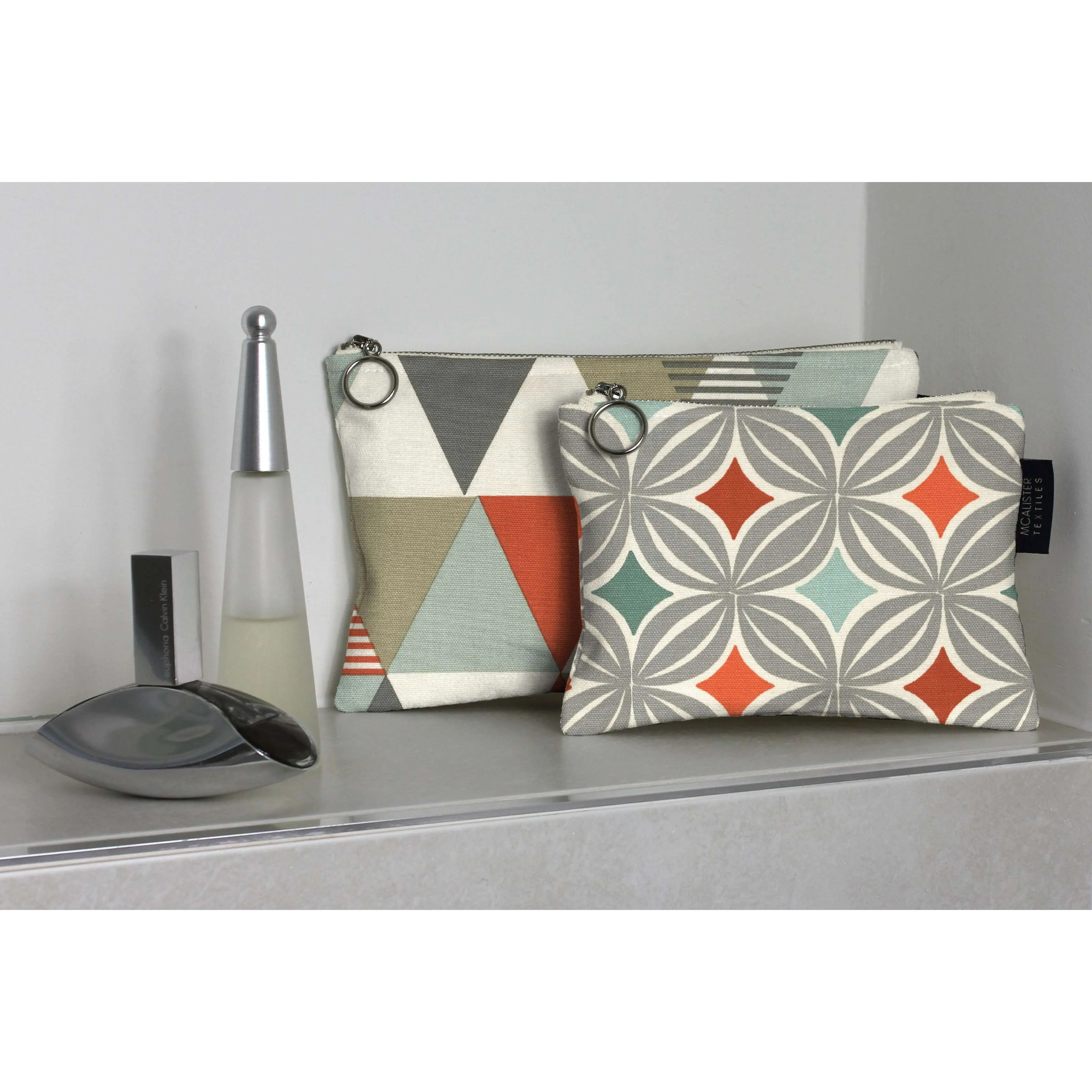 Orange   Teal Cotton Print Makeup Bag Set