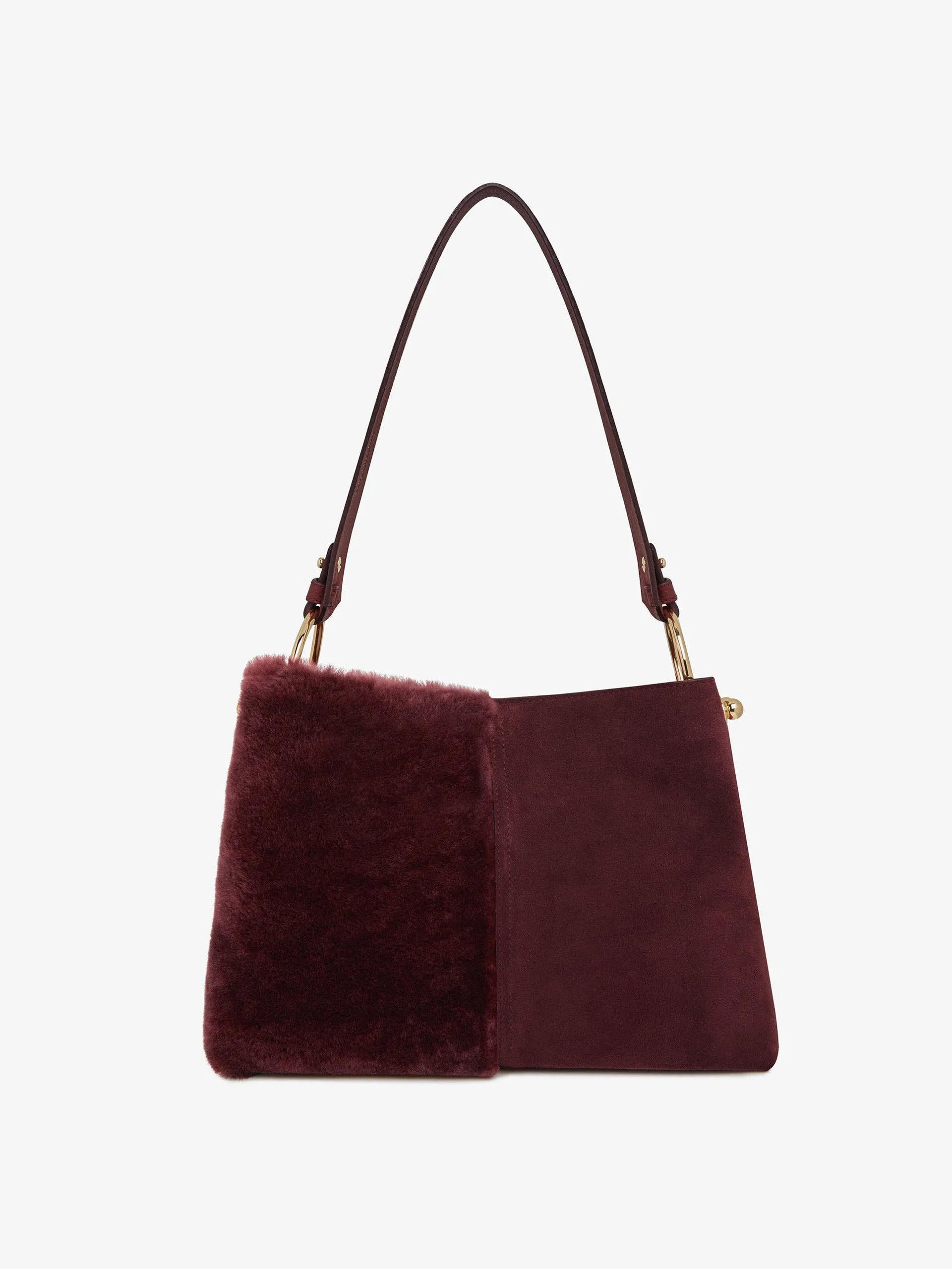 Oxblood shearling Lana hobo bucket bag