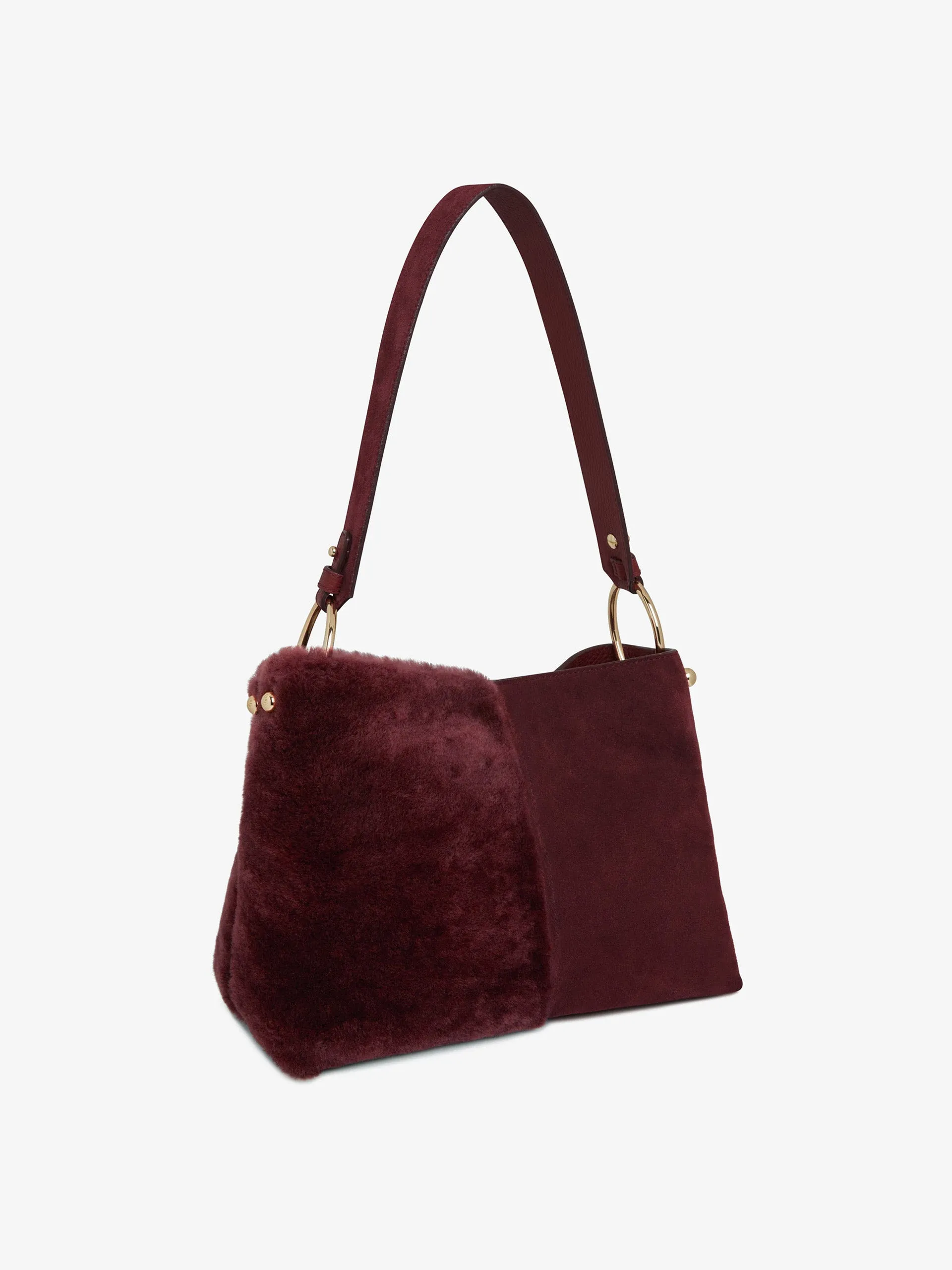 Oxblood shearling Lana hobo bucket bag