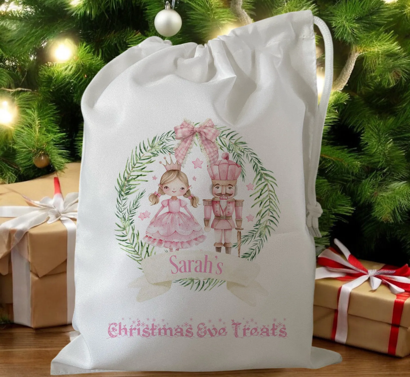 Peronalised Christmas Eve Treat Bag - Pink Fairy Nutcracker