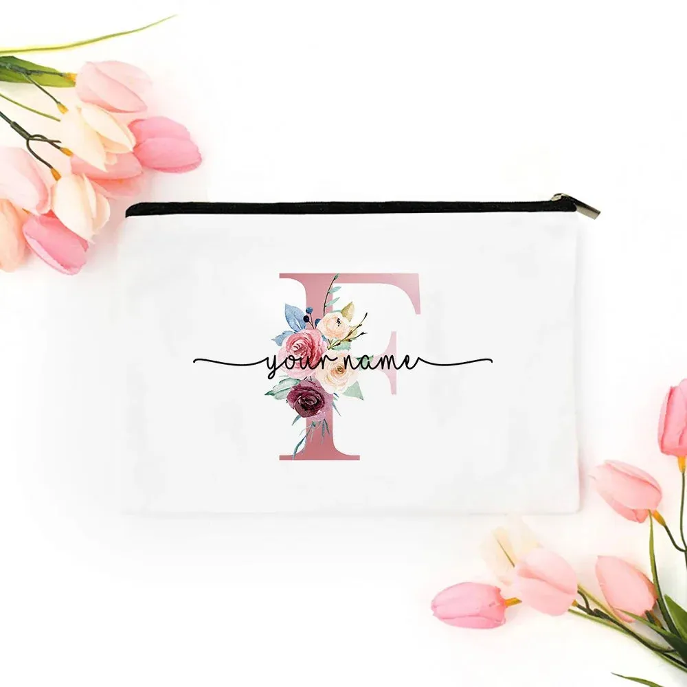 Personalized Makeup Bag Bridesmaid Cosmetic Bags Pouch Gifts for Her Custom Initial Make-up Toiletry Bag Bridesmaid Proposal