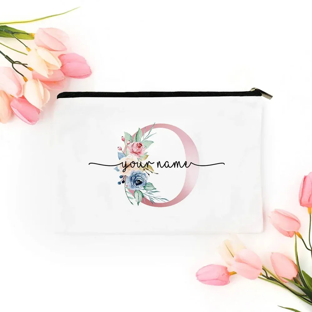 Personalized Makeup Bag Bridesmaid Cosmetic Bags Pouch Gifts for Her Custom Initial Make-up Toiletry Bag Bridesmaid Proposal