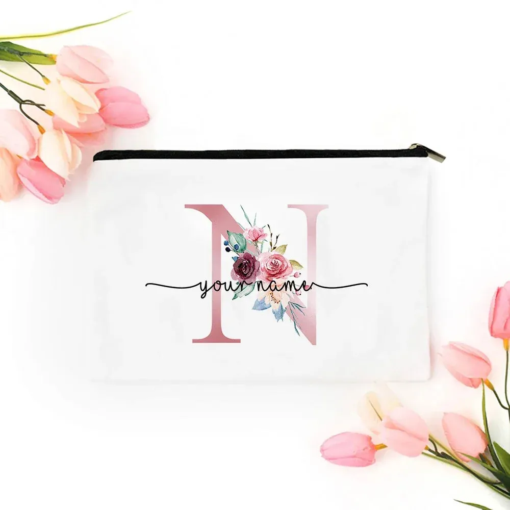 Personalized Makeup Bag Bridesmaid Cosmetic Bags Pouch Gifts for Her Custom Initial Make-up Toiletry Bag Bridesmaid Proposal