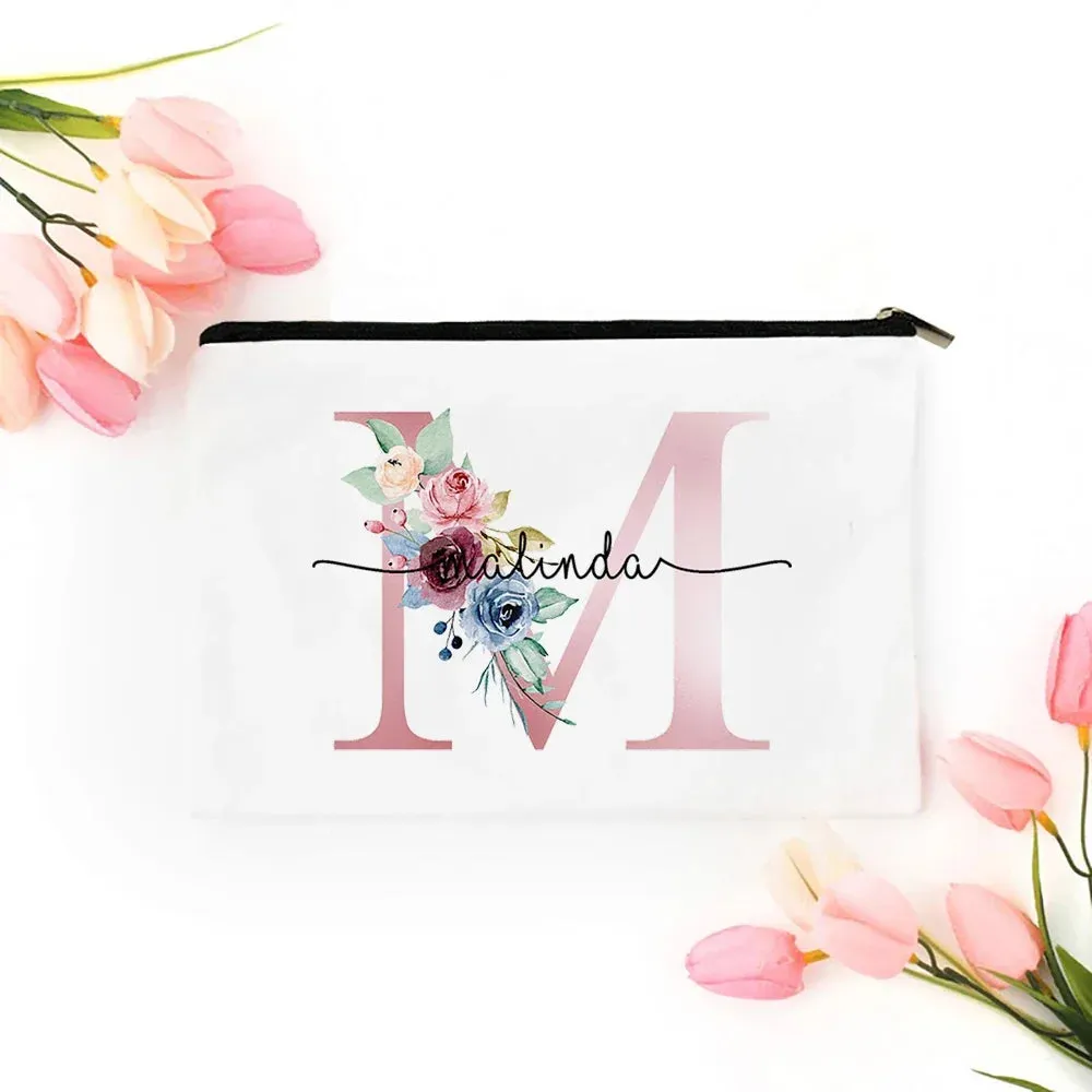 Personalized Makeup Bag Bridesmaid Cosmetic Bags Pouch Gifts for Her Custom Initial Make-up Toiletry Bag Bridesmaid Proposal