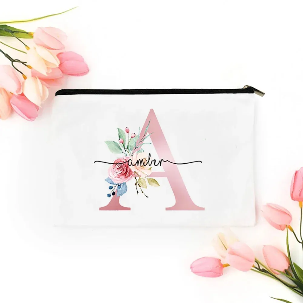 Personalized Makeup Bag Bridesmaid Cosmetic Bags Pouch Gifts for Her Custom Initial Make-up Toiletry Bag Bridesmaid Proposal