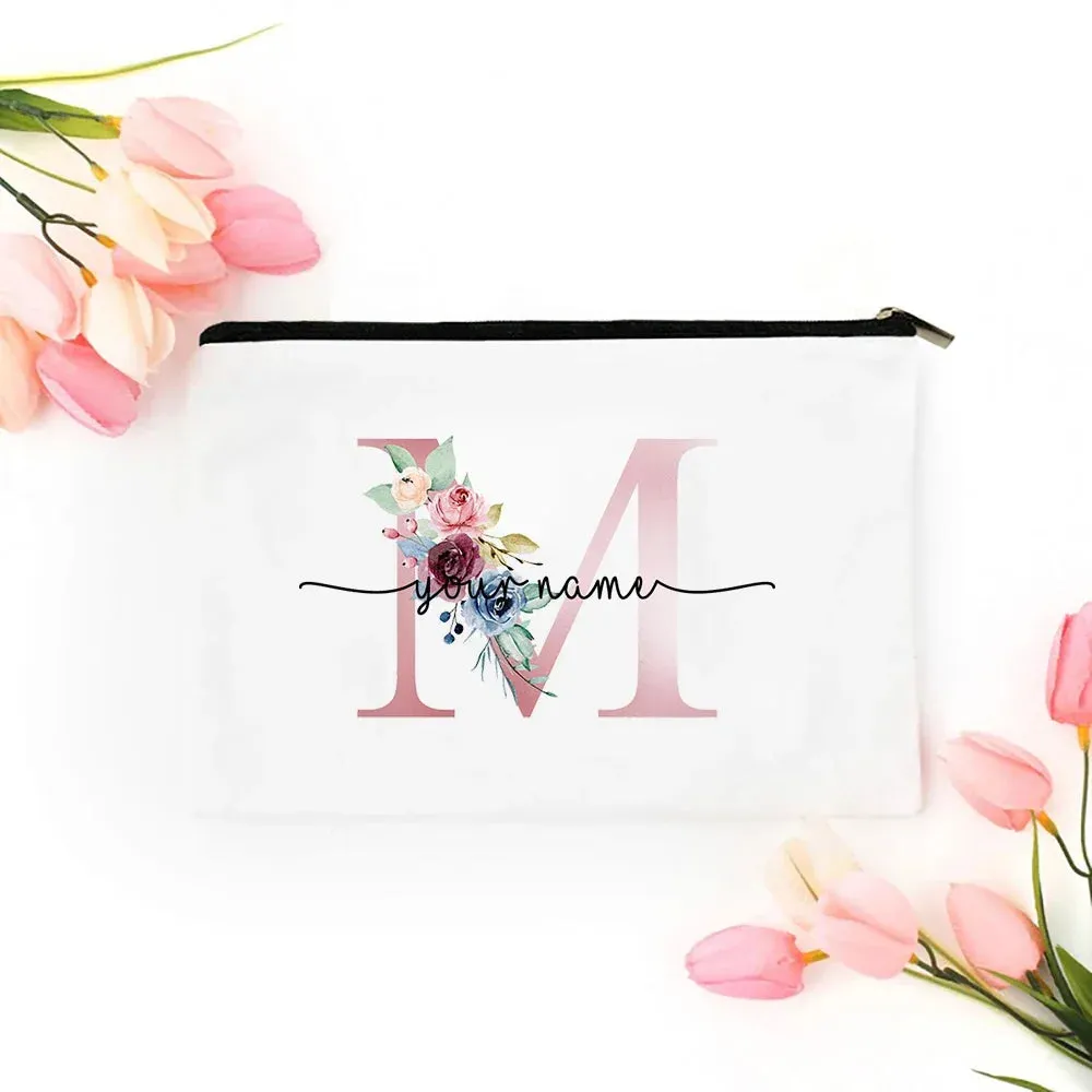 Personalized Makeup Bag Bridesmaid Cosmetic Bags Pouch Gifts for Her Custom Initial Make-up Toiletry Bag Bridesmaid Proposal