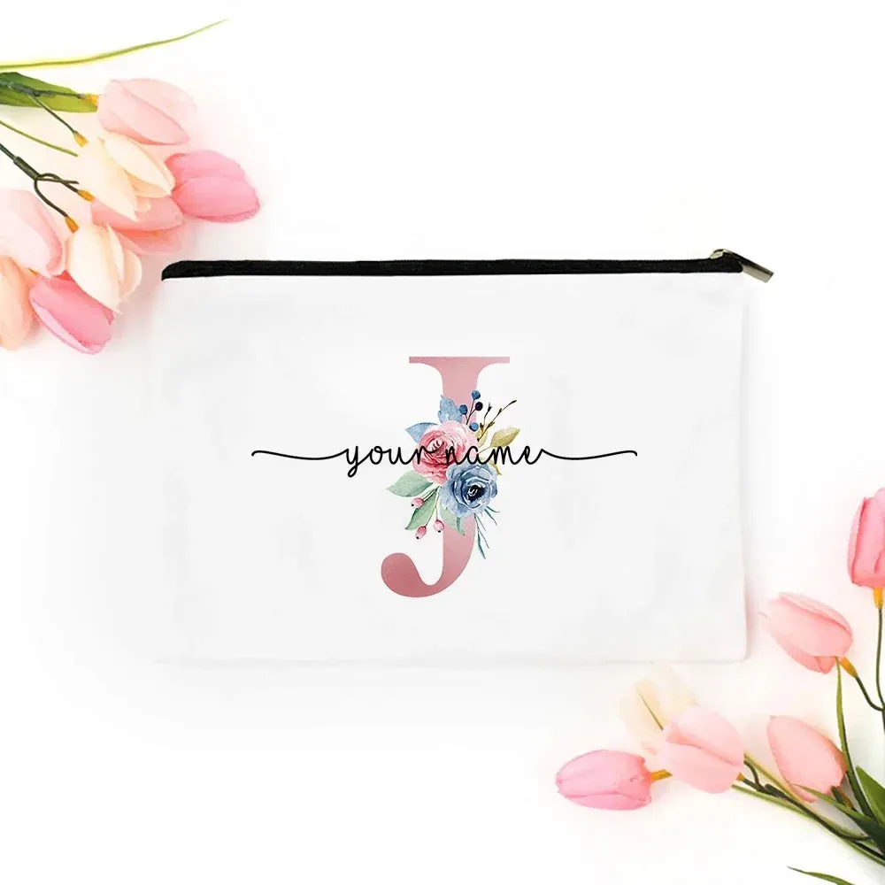 Personalized Makeup Bag Bridesmaid Cosmetic Bags Pouch Gifts for Her Custom Initial Make-up Toiletry Bag Bridesmaid Proposal