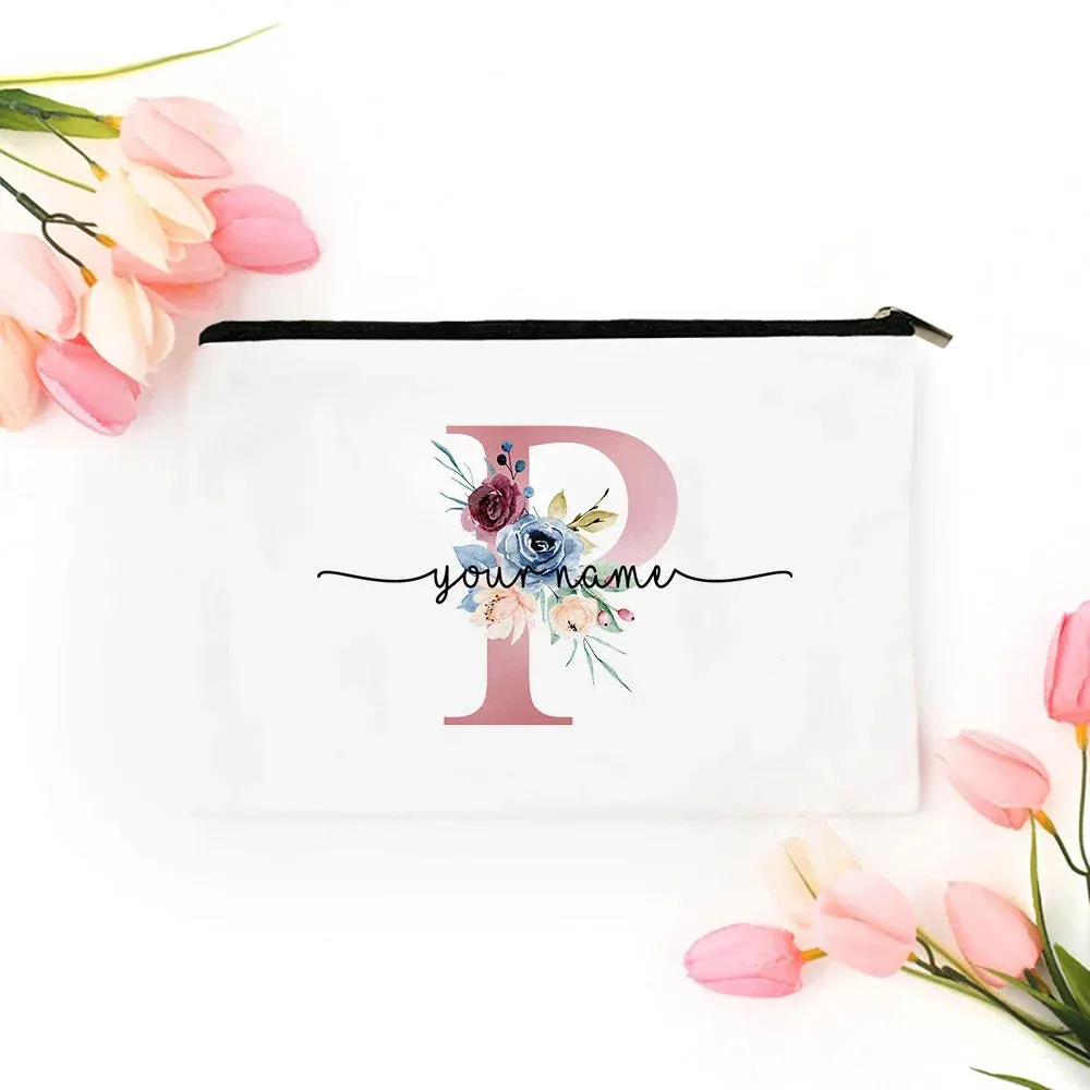 Personalized Makeup Bag Bridesmaid Cosmetic Bags Pouch Gifts for Her Custom Initial Make-up Toiletry Bag Bridesmaid Proposal