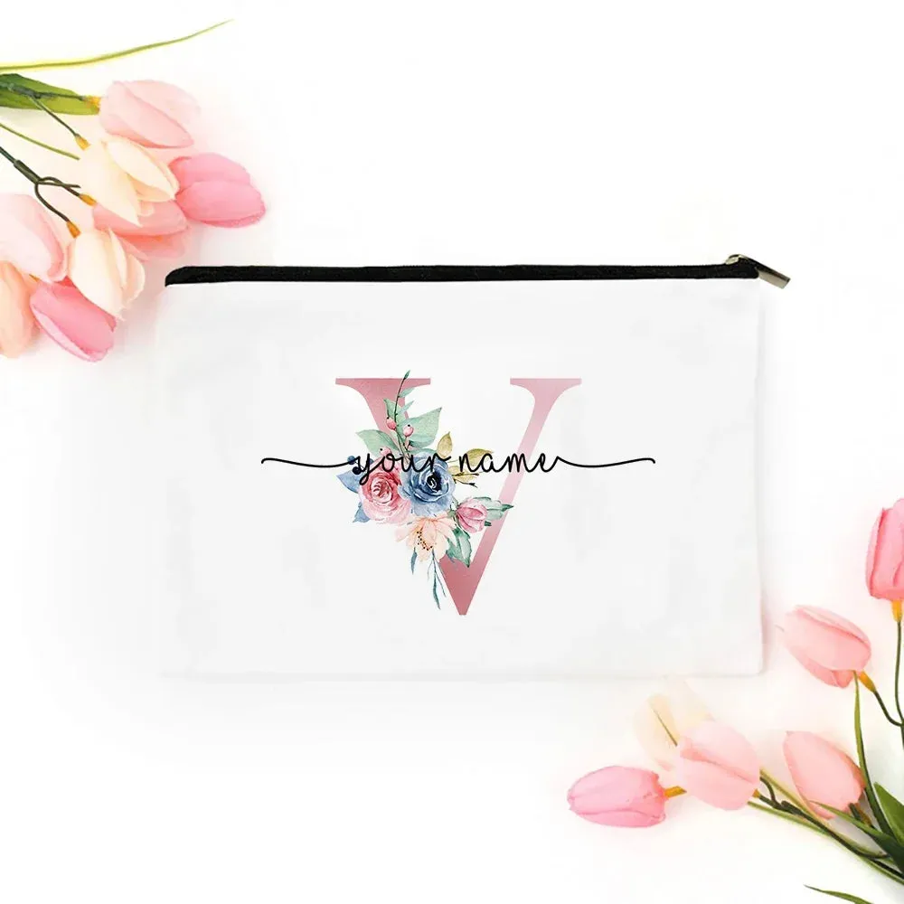 Personalized Makeup Bag Bridesmaid Cosmetic Bags Pouch Gifts for Her Custom Initial Make-up Toiletry Bag Bridesmaid Proposal